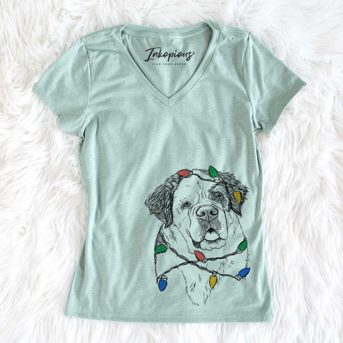 Christmas Lights Hook the Saint Bernard - Women&#39;s V-neck Shirt