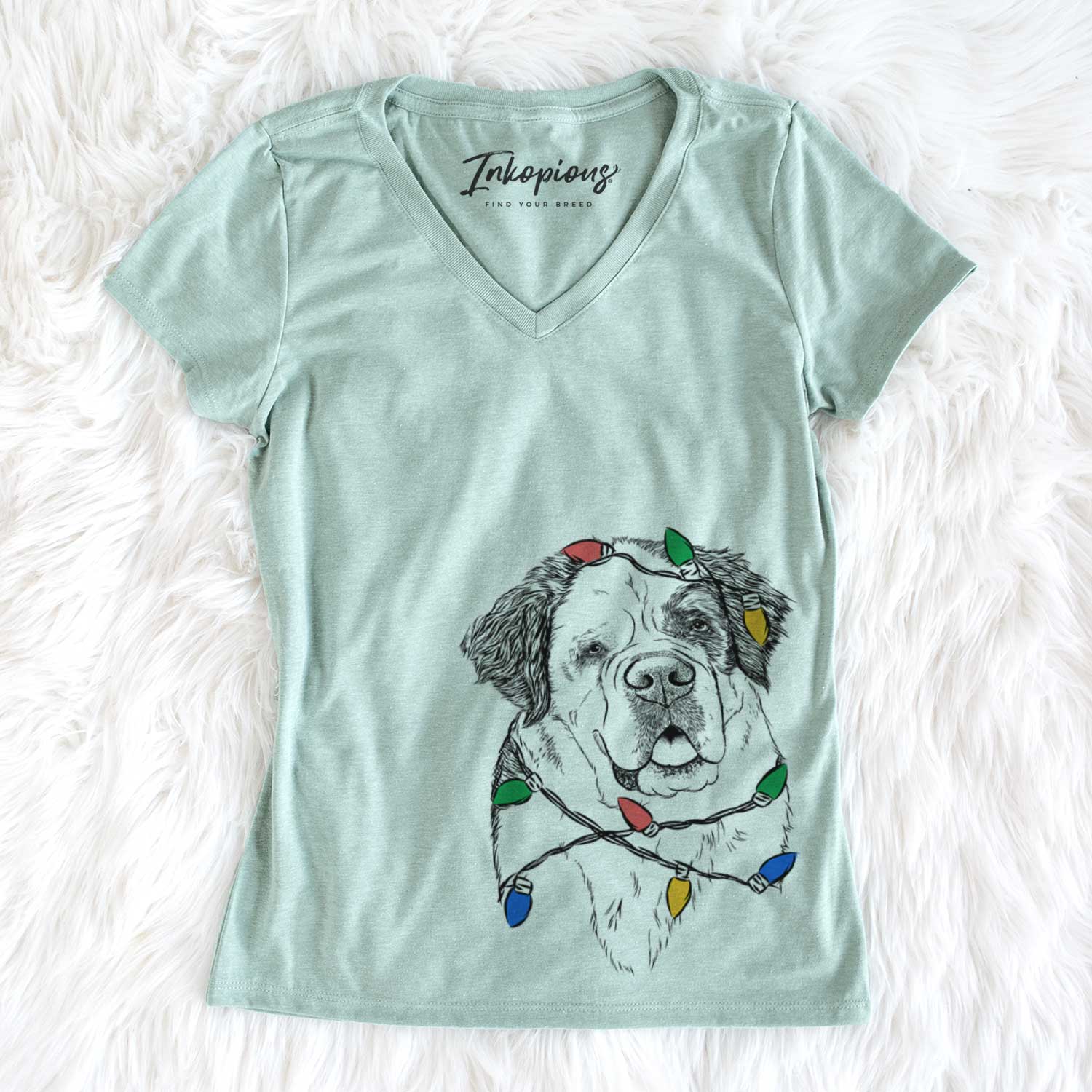 Christmas Lights Hook the Saint Bernard - Women's V-neck Shirt