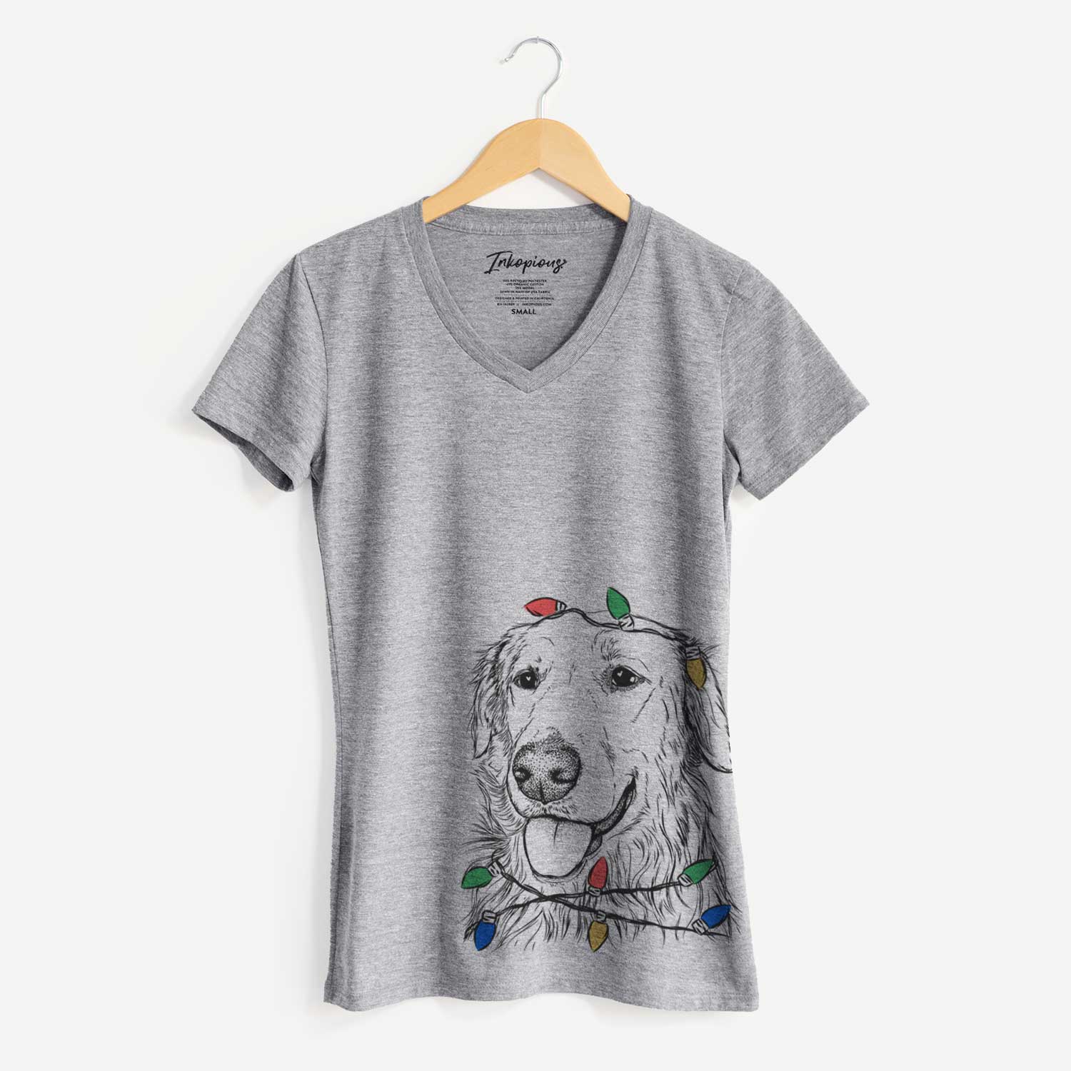 Christmas Lights Hopper the Golden Retriever - Women's V-neck Shirt