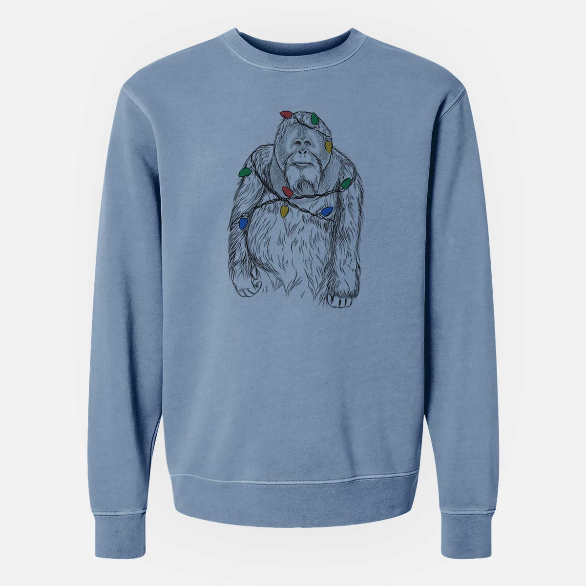 Christmas Lights Horace the Male Orangutan - Unisex Pigment Dyed Crew Sweatshirt