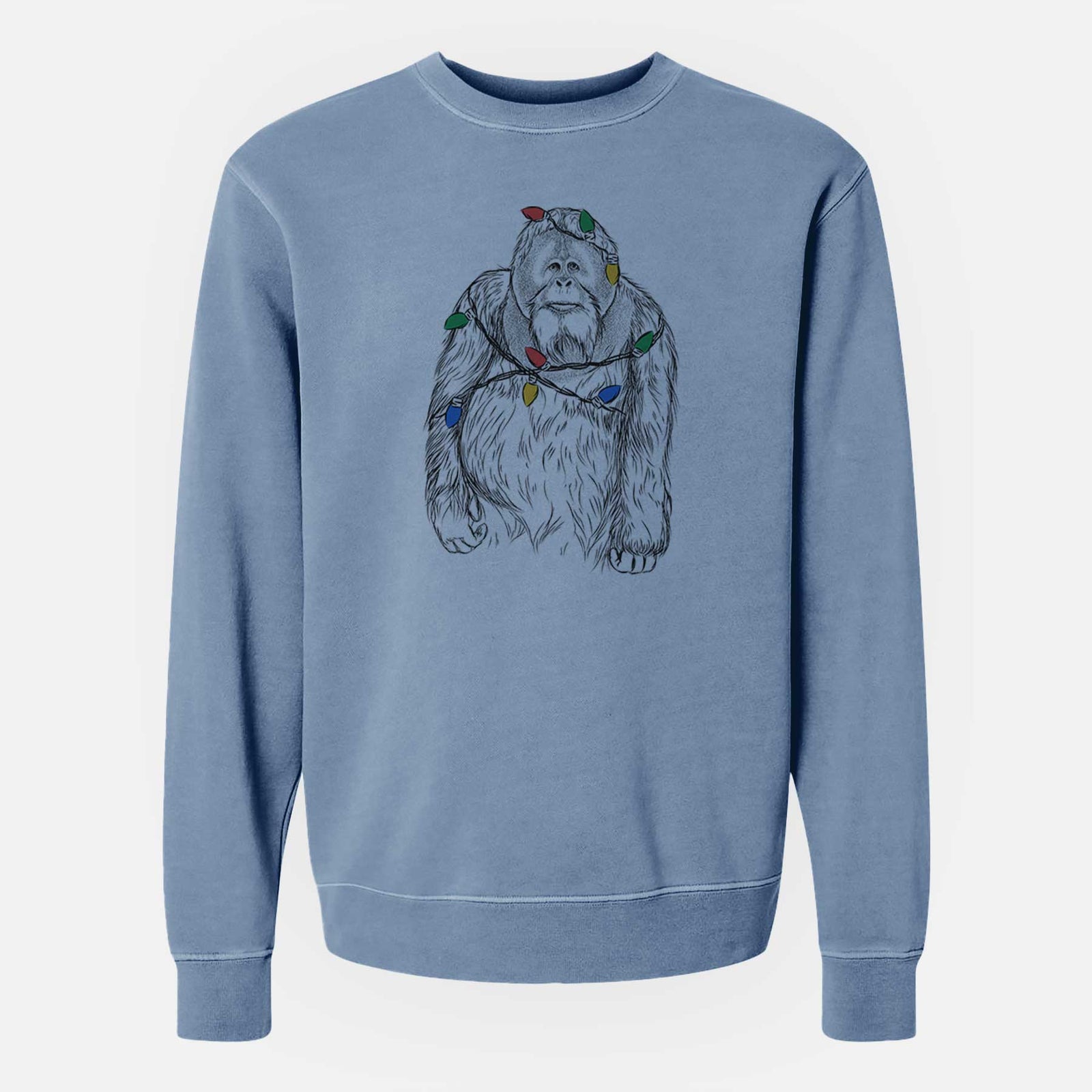 Christmas Lights Horace the Male Orangutan - Unisex Pigment Dyed Crew Sweatshirt