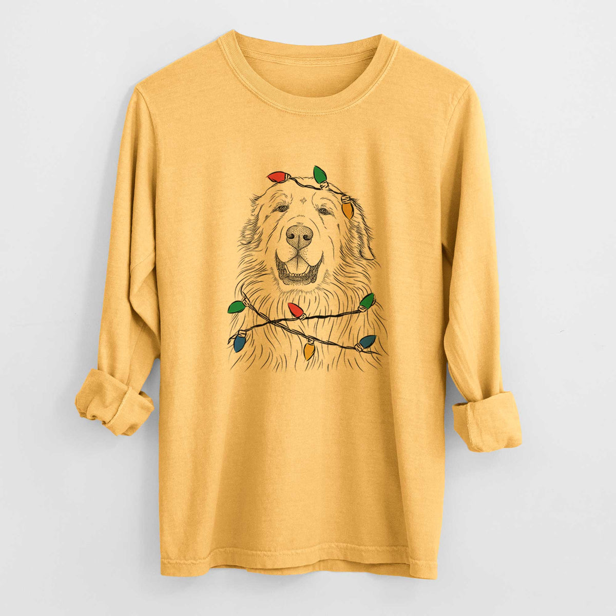 Christmas Lights Horton the Great Pyrenees - Heavyweight 100% Cotton Long Sleeve