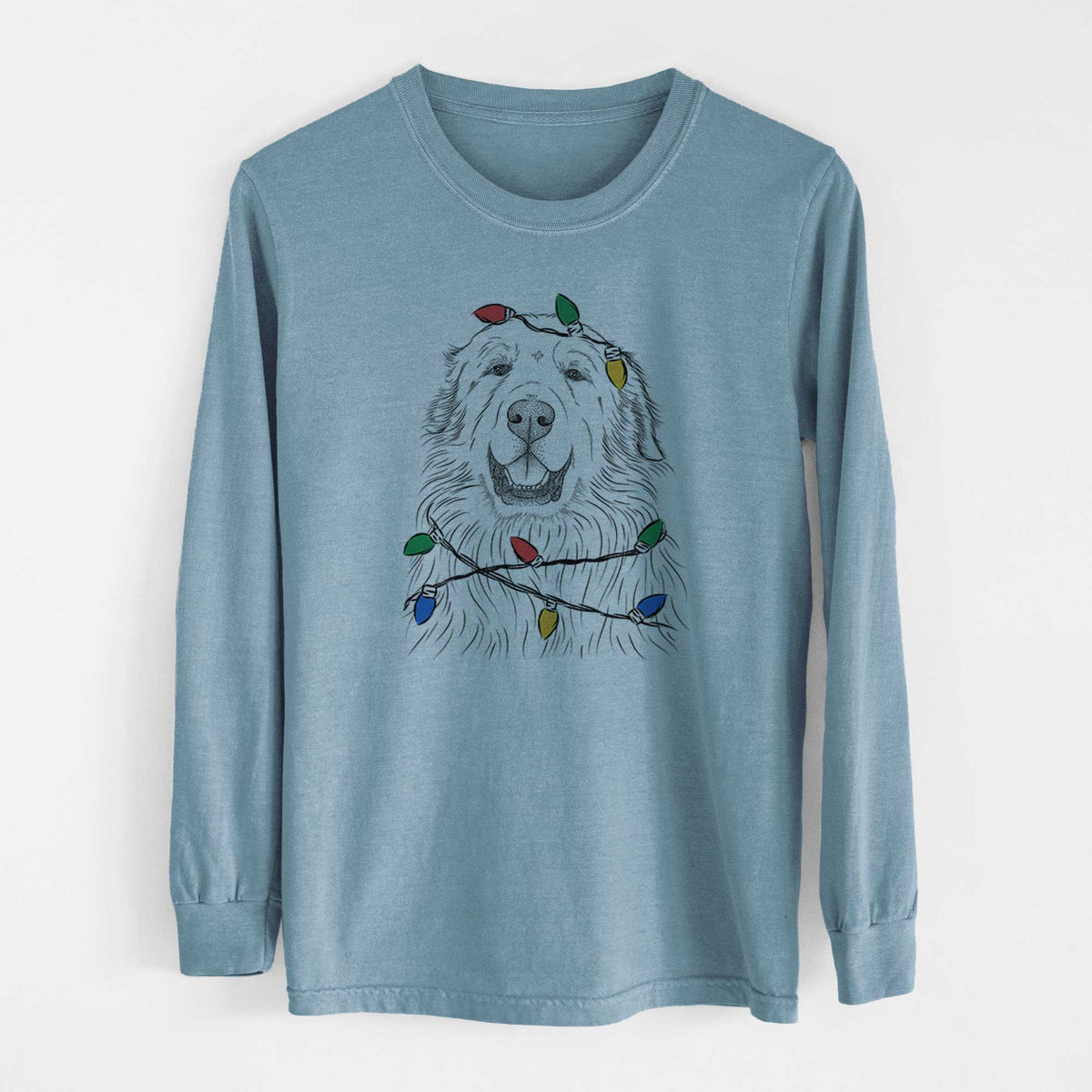 Christmas Lights Horton the Great Pyrenees - Heavyweight 100% Cotton Long Sleeve