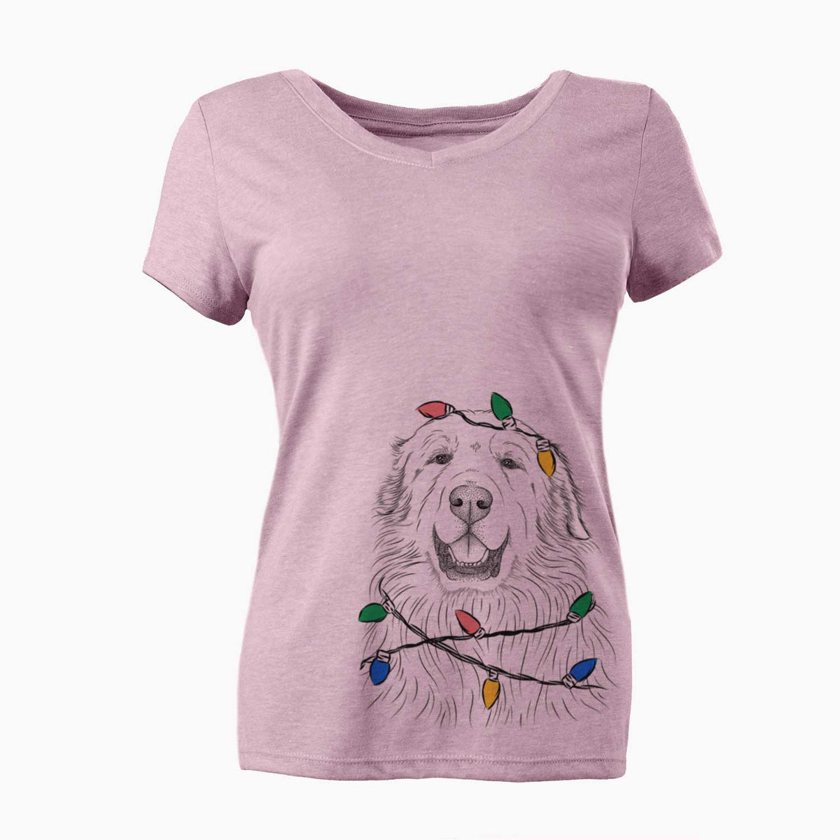Christmas Lights Horton the Great Pyrenees - Women's V-neck Shirt