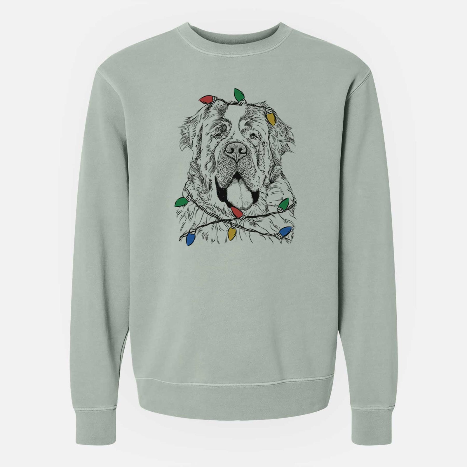 Christmas Lights Hoss the Saint Bernard - Unisex Pigment Dyed Crew Sweatshirt