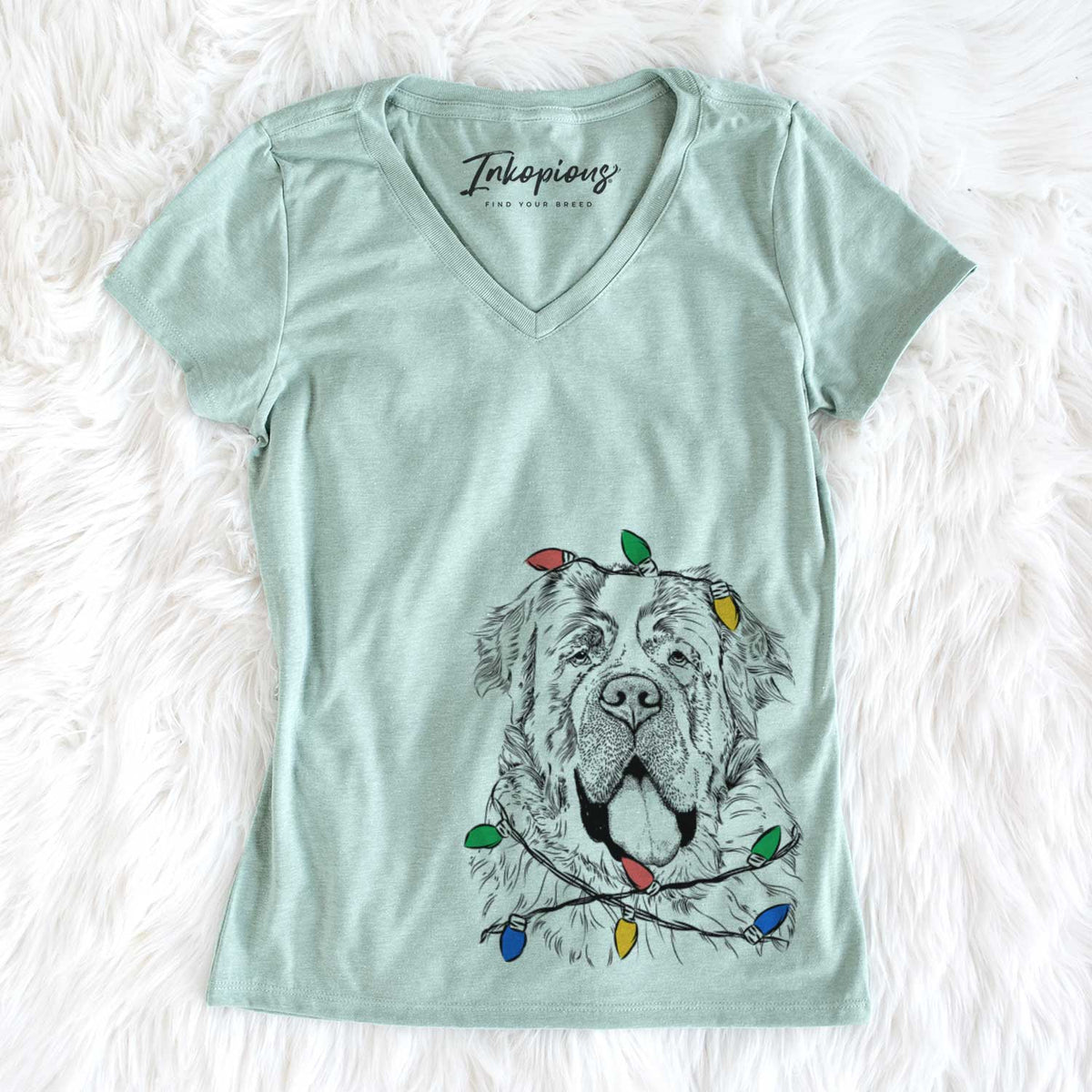 Christmas Lights Hoss the Saint Bernard - Women&#39;s V-neck Shirt