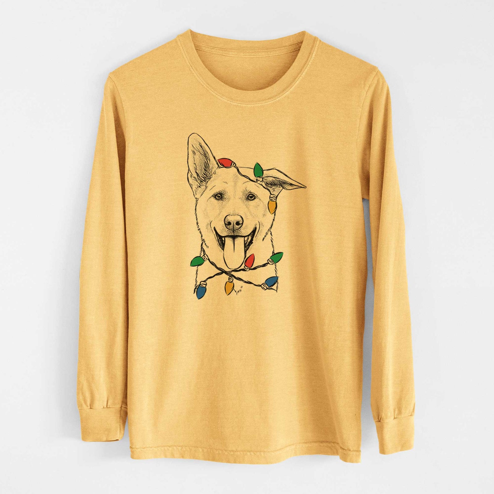 Christmas Lights Hoya the Korean Jindo - Heavyweight 100% Cotton Long Sleeve