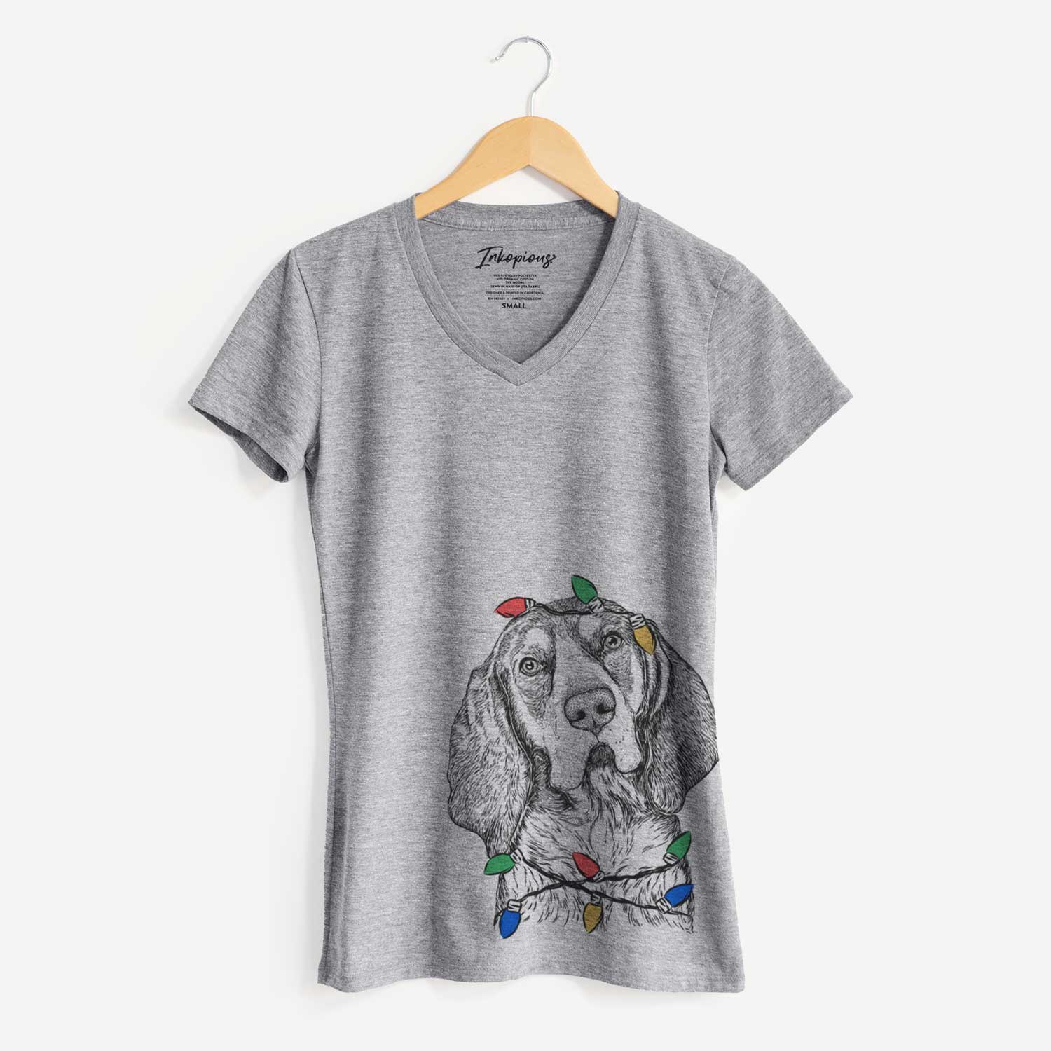 Christmas Lights Huck the Bluetick Coonhound - Women's V-neck Shirt