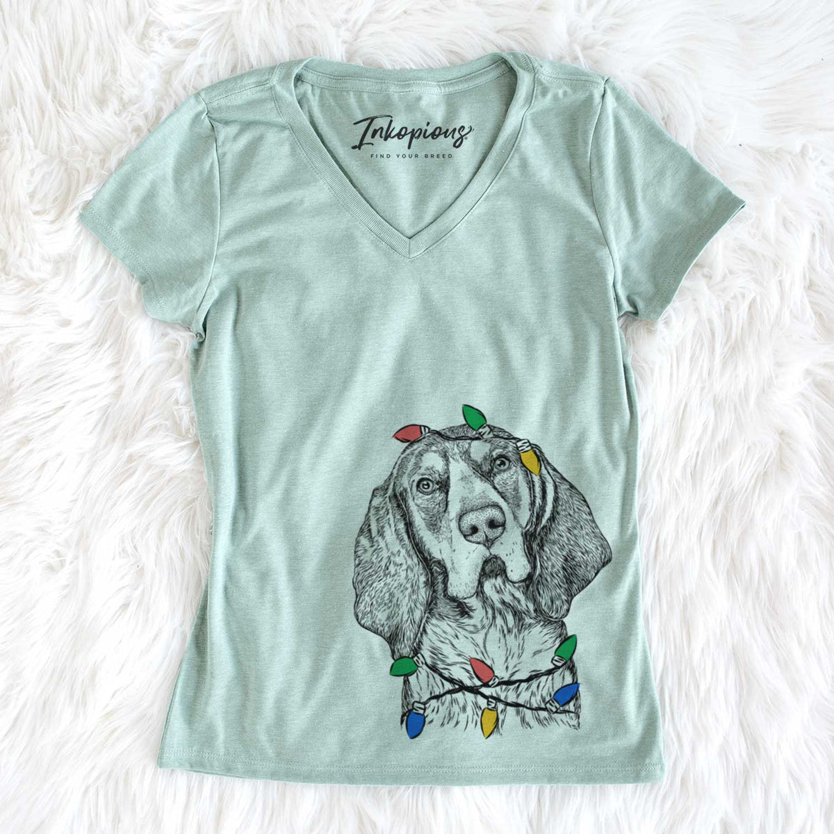 Christmas Lights Huck the Bluetick Coonhound - Women&#39;s V-neck Shirt