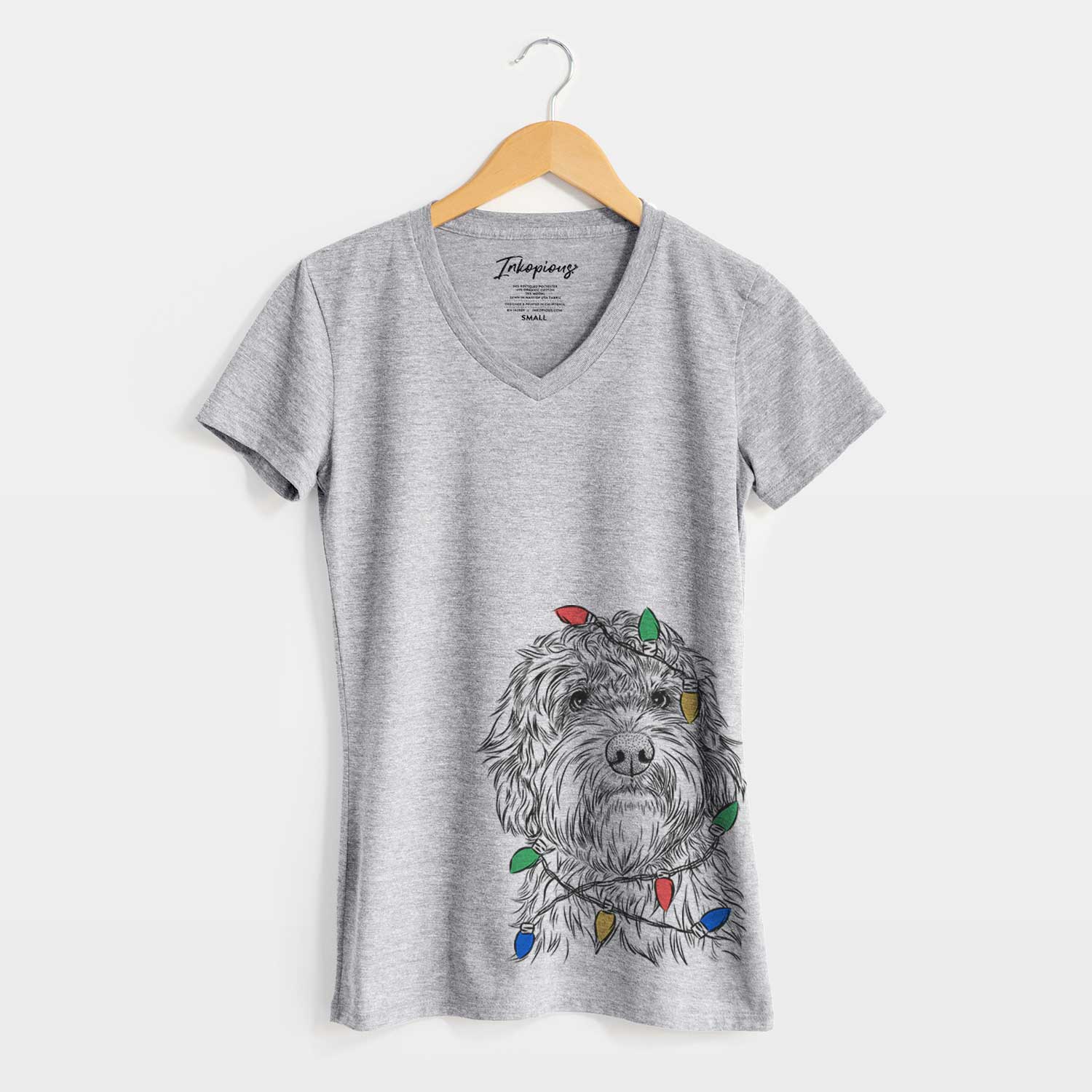 Christmas Lights Huckleberry the Australian Labradoodle - Women's V-neck Shirt