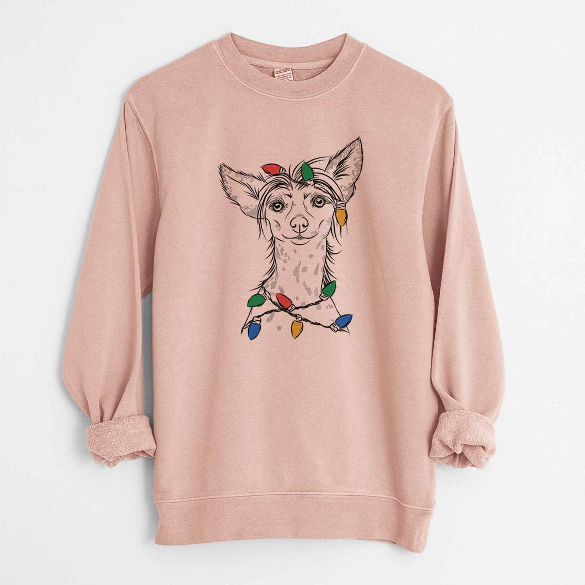 Christmas Lights Hudson the Chinese Crested - Unisex Pigment Dyed Crew Sweatshirt