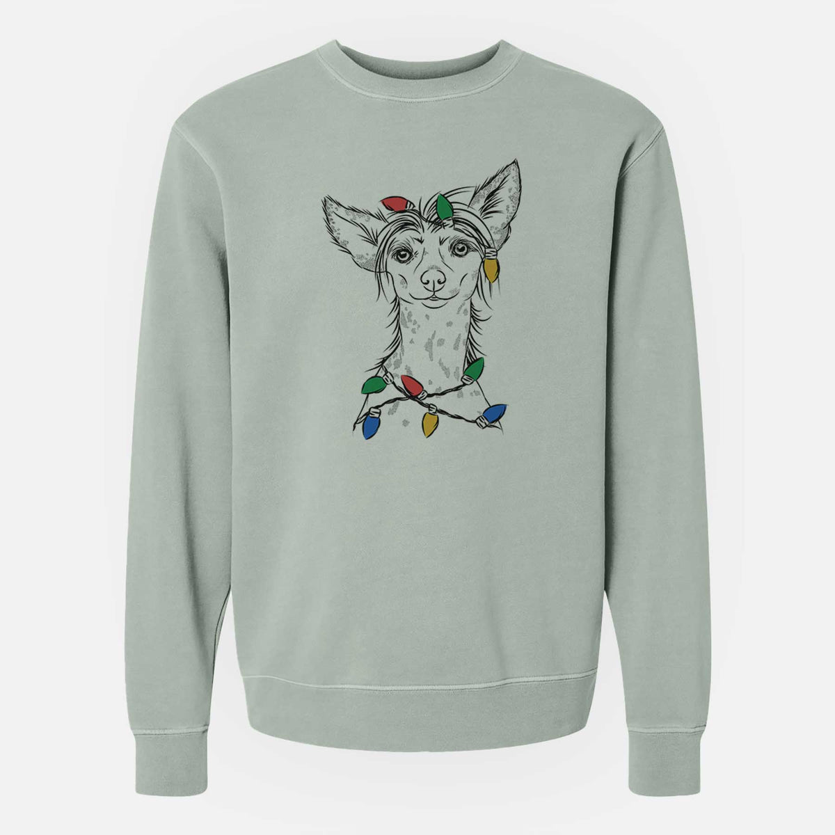 Christmas Lights Hudson the Chinese Crested - Unisex Pigment Dyed Crew Sweatshirt