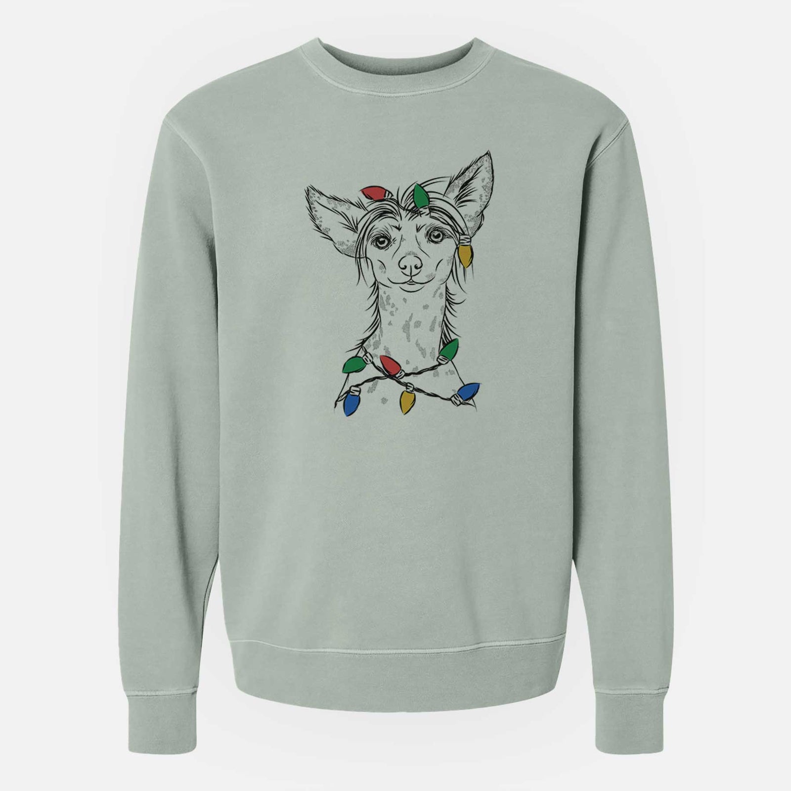 Christmas Lights Hudson the Chinese Crested - Unisex Pigment Dyed Crew Sweatshirt