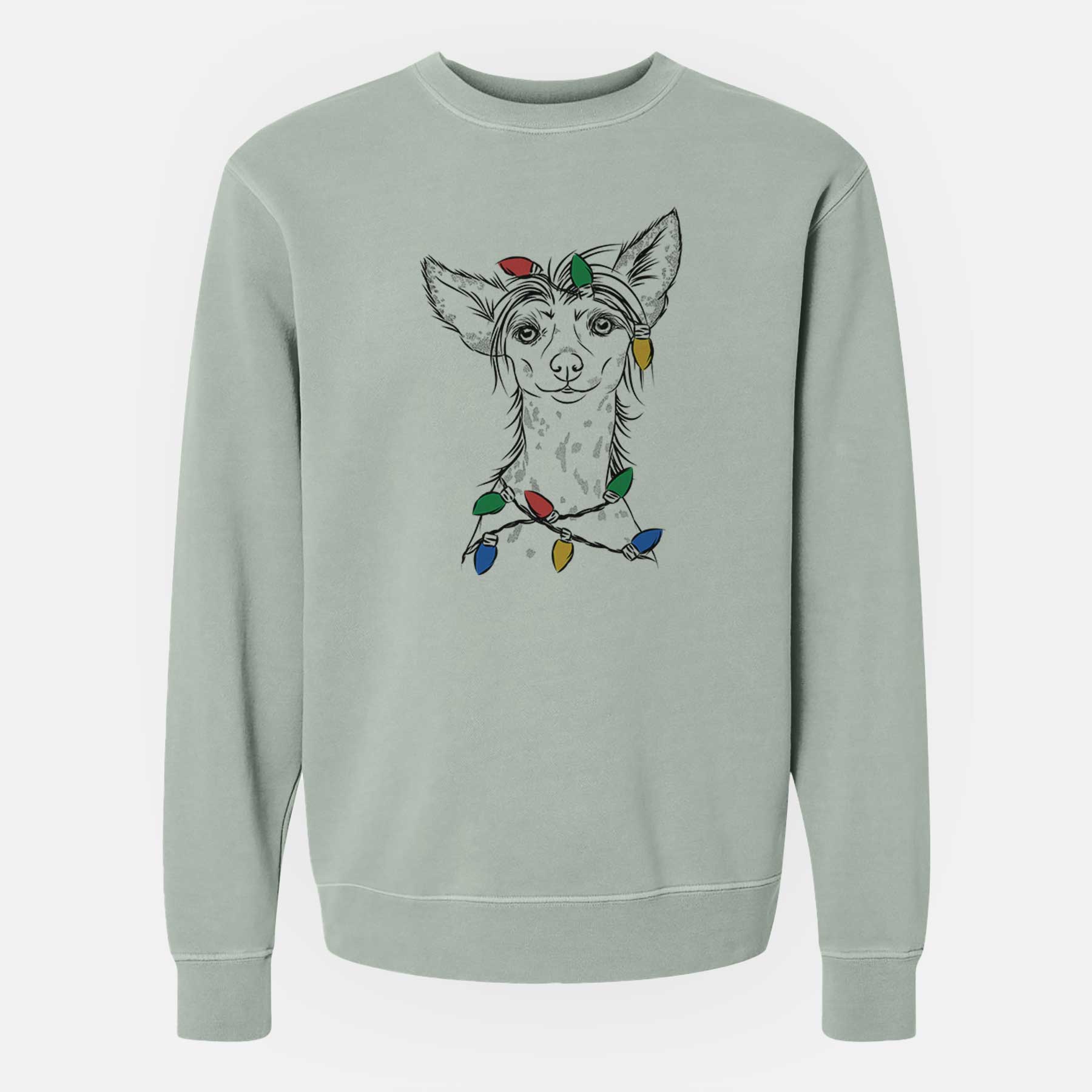 Christmas Lights Hudson the Chinese Crested - Unisex Pigment Dyed Crew Sweatshirt
