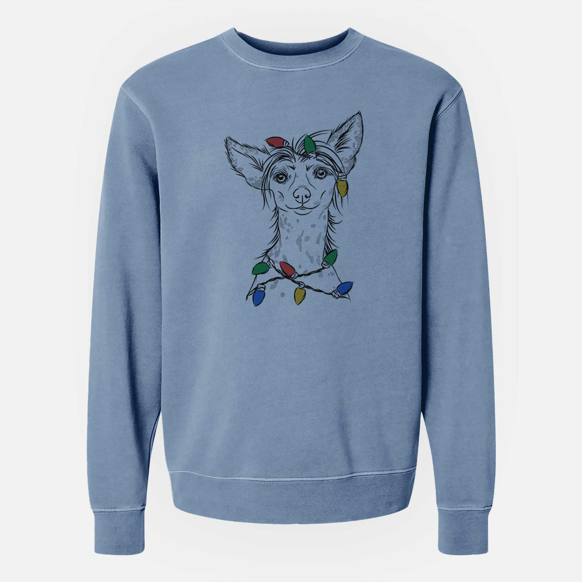 Christmas Lights Hudson the Chinese Crested - Unisex Pigment Dyed Crew Sweatshirt
