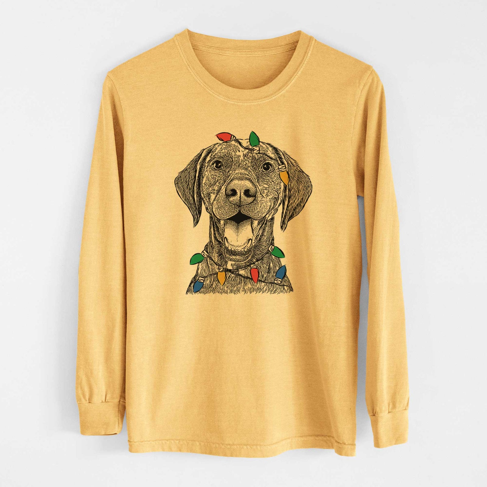 Christmas Lights Hudson the German Shorthaired Pointer - Heavyweight 100% Cotton Long Sleeve
