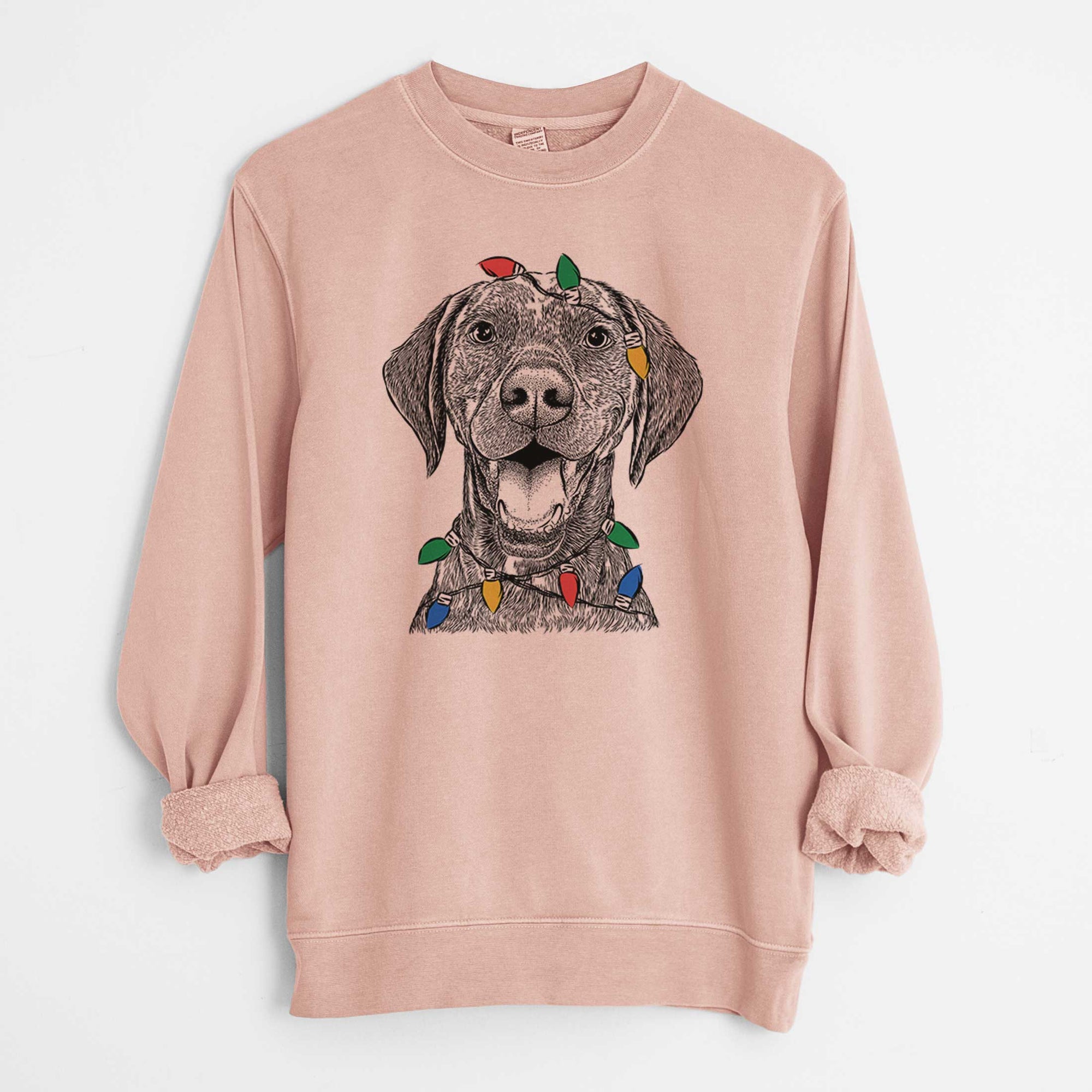 Christmas Lights Hudson the German Shorthaired Pointer - Unisex Pigment Dyed Crew Sweatshirt