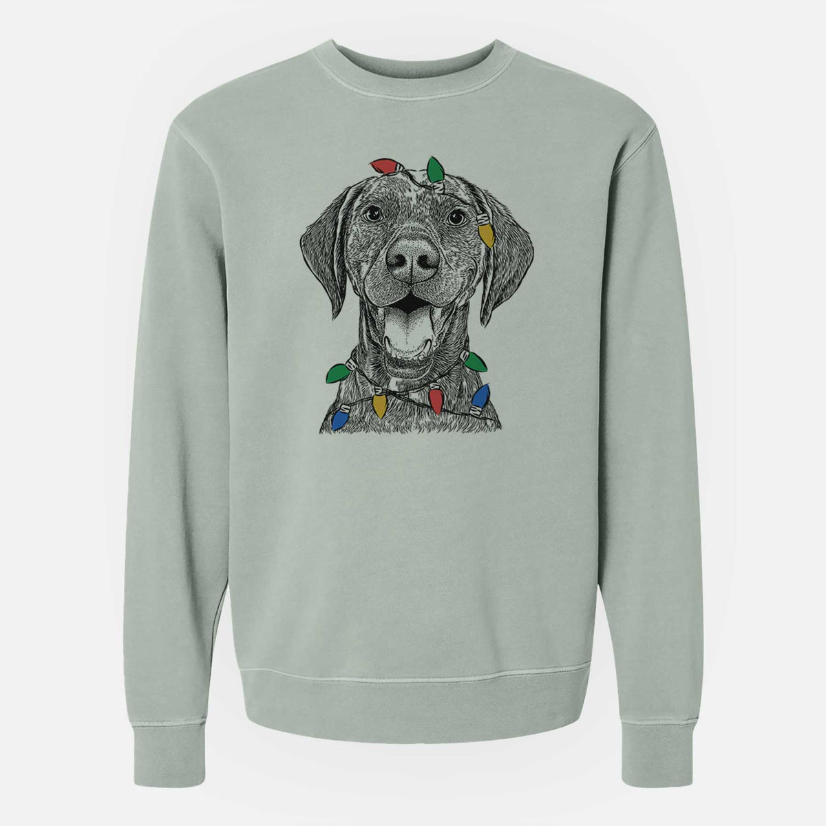 Christmas Lights Hudson the German Shorthaired Pointer - Unisex Pigment Dyed Crew Sweatshirt