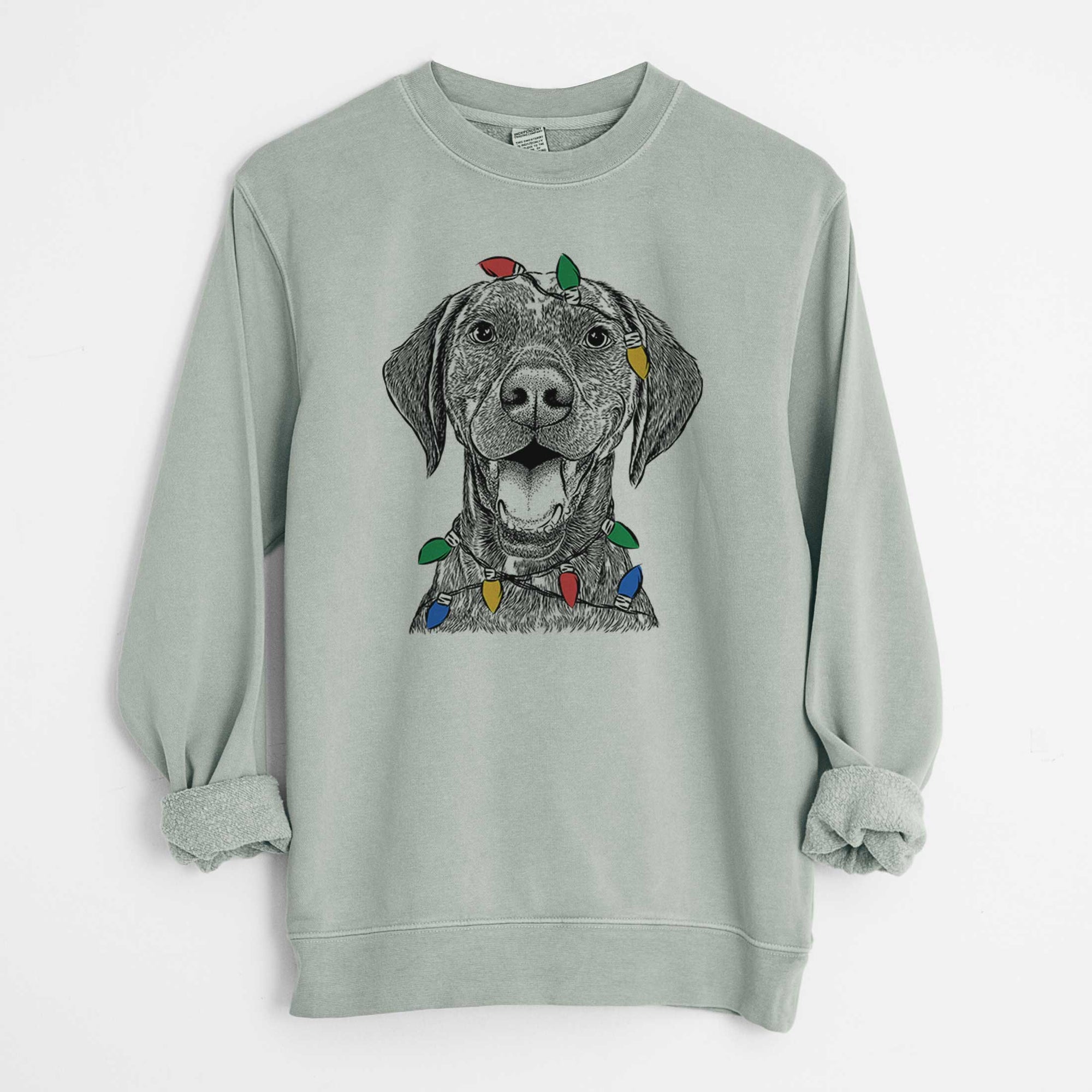 Christmas Lights Hudson the German Shorthaired Pointer - Unisex Pigment Dyed Crew Sweatshirt