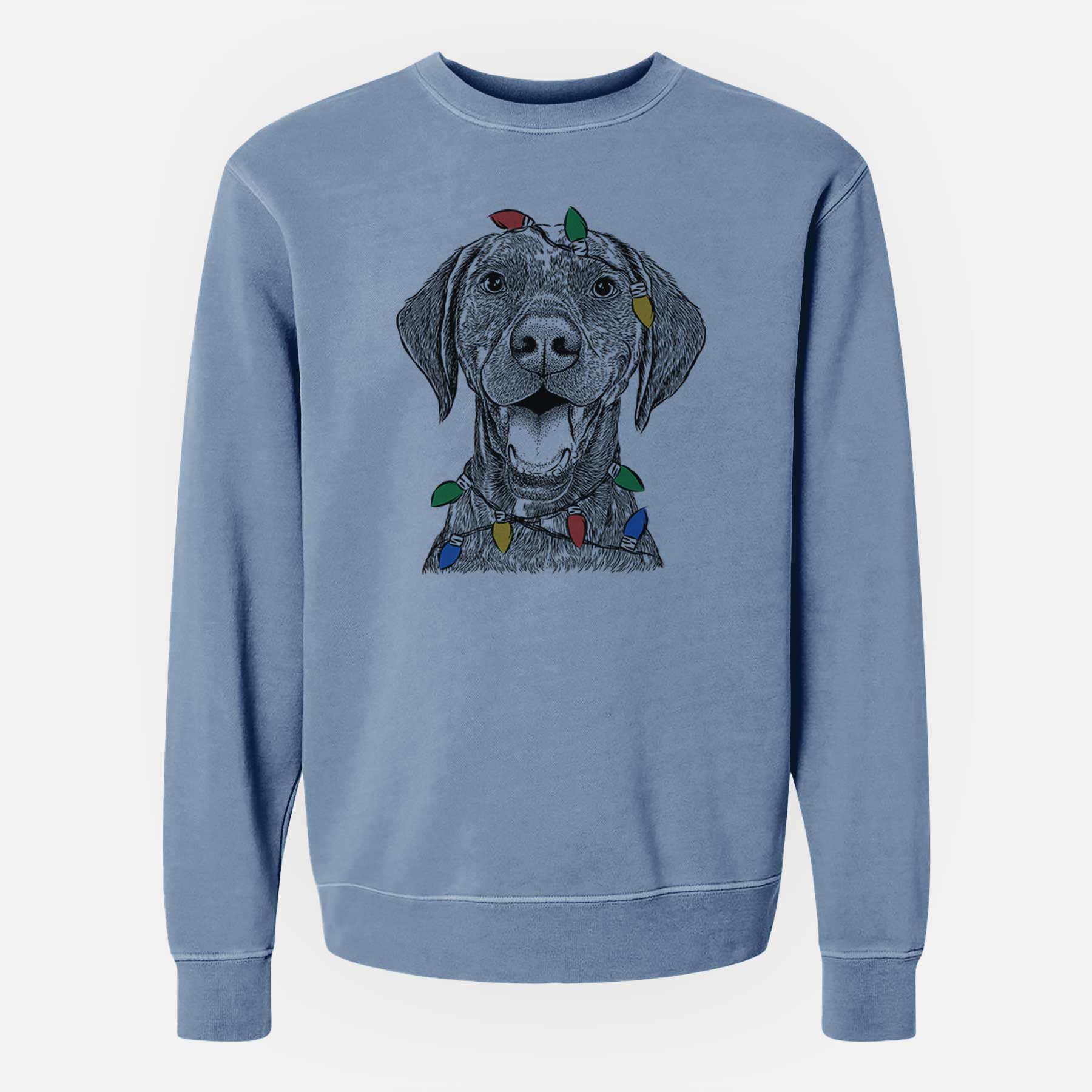 Christmas Lights Hudson the German Shorthaired Pointer - Unisex Pigment Dyed Crew Sweatshirt