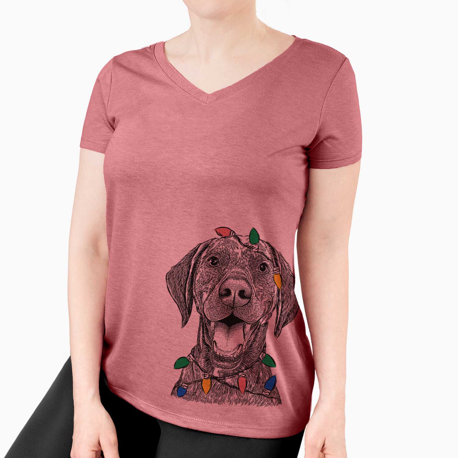 Christmas Lights Hudson the German Shorthaired Pointer - Women's V-neck Shirt