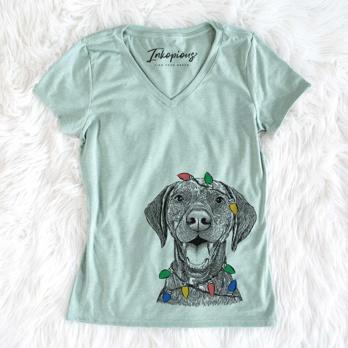 Christmas Lights Hudson the German Shorthaired Pointer - Women&#39;s V-neck Shirt