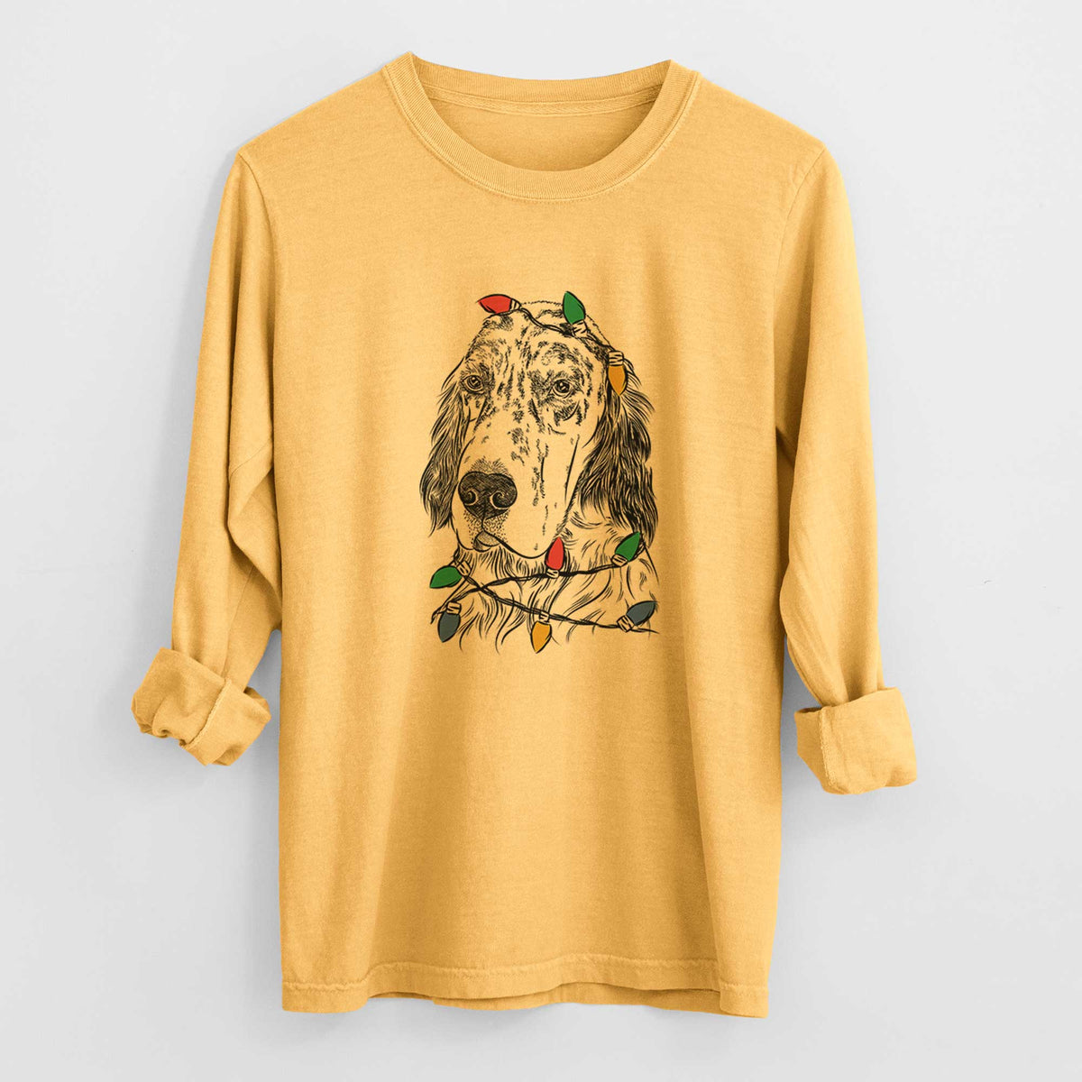 Christmas Lights Hutch the English Setter - Heavyweight 100% Cotton Long Sleeve