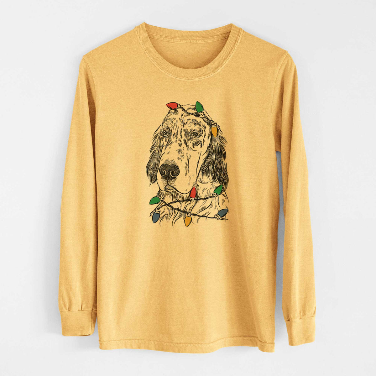 Christmas Lights Hutch the English Setter - Heavyweight 100% Cotton Long Sleeve