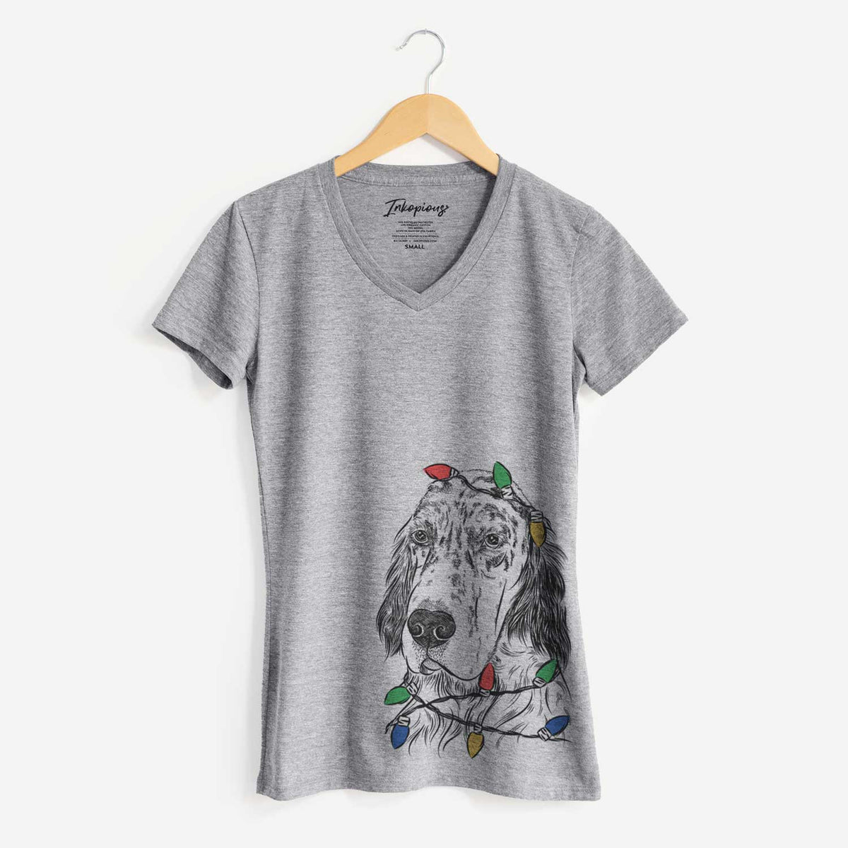 Christmas Lights Hutch the English Setter - Women's V-neck Shirt