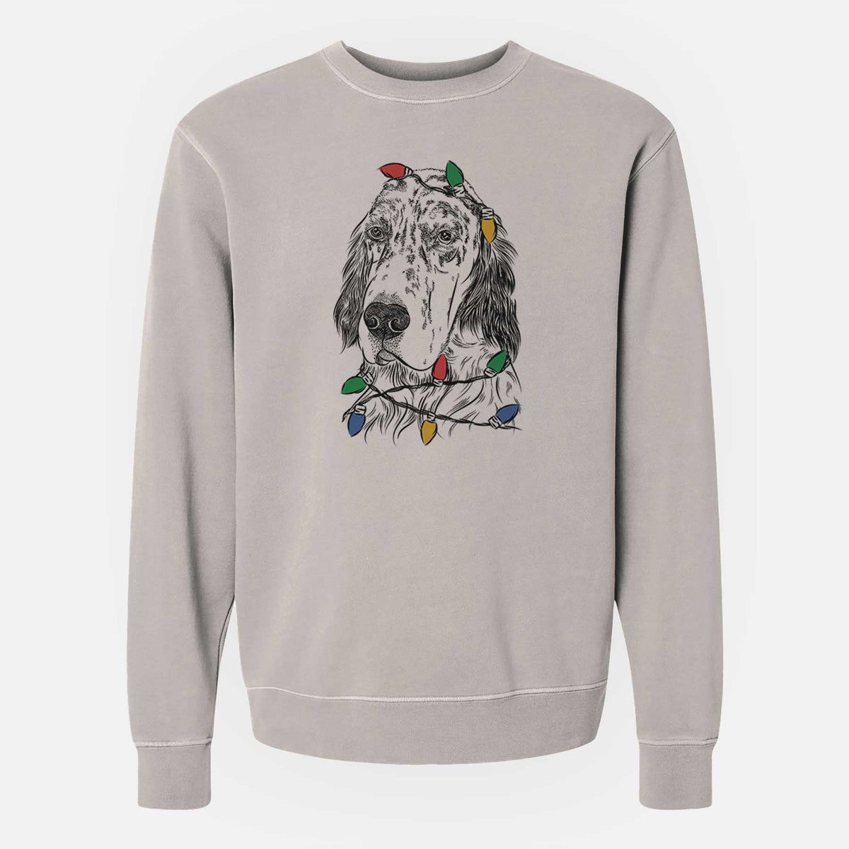 Christmas Lights Hutch the English Setter - Unisex Pigment Dyed Crew Sweatshirt