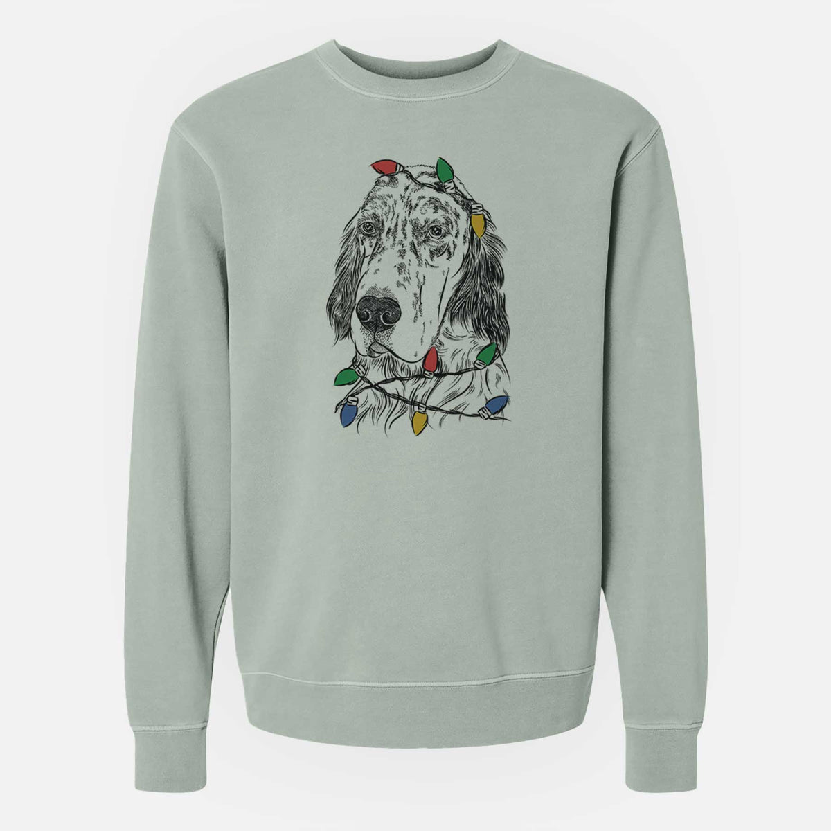 Christmas Lights Hutch the English Setter - Unisex Pigment Dyed Crew Sweatshirt
