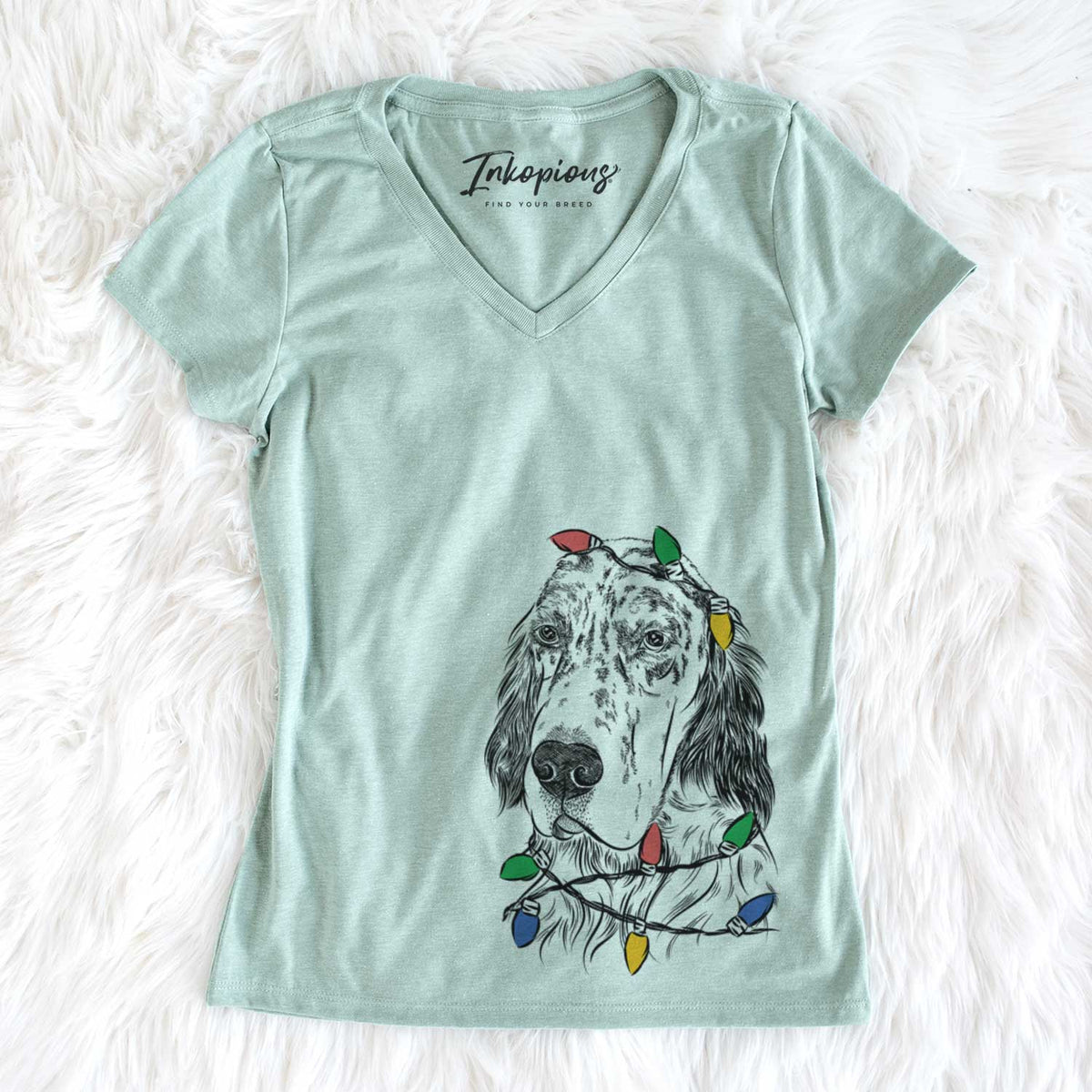 Christmas Lights Hutch the English Setter - Women's V-neck Shirt