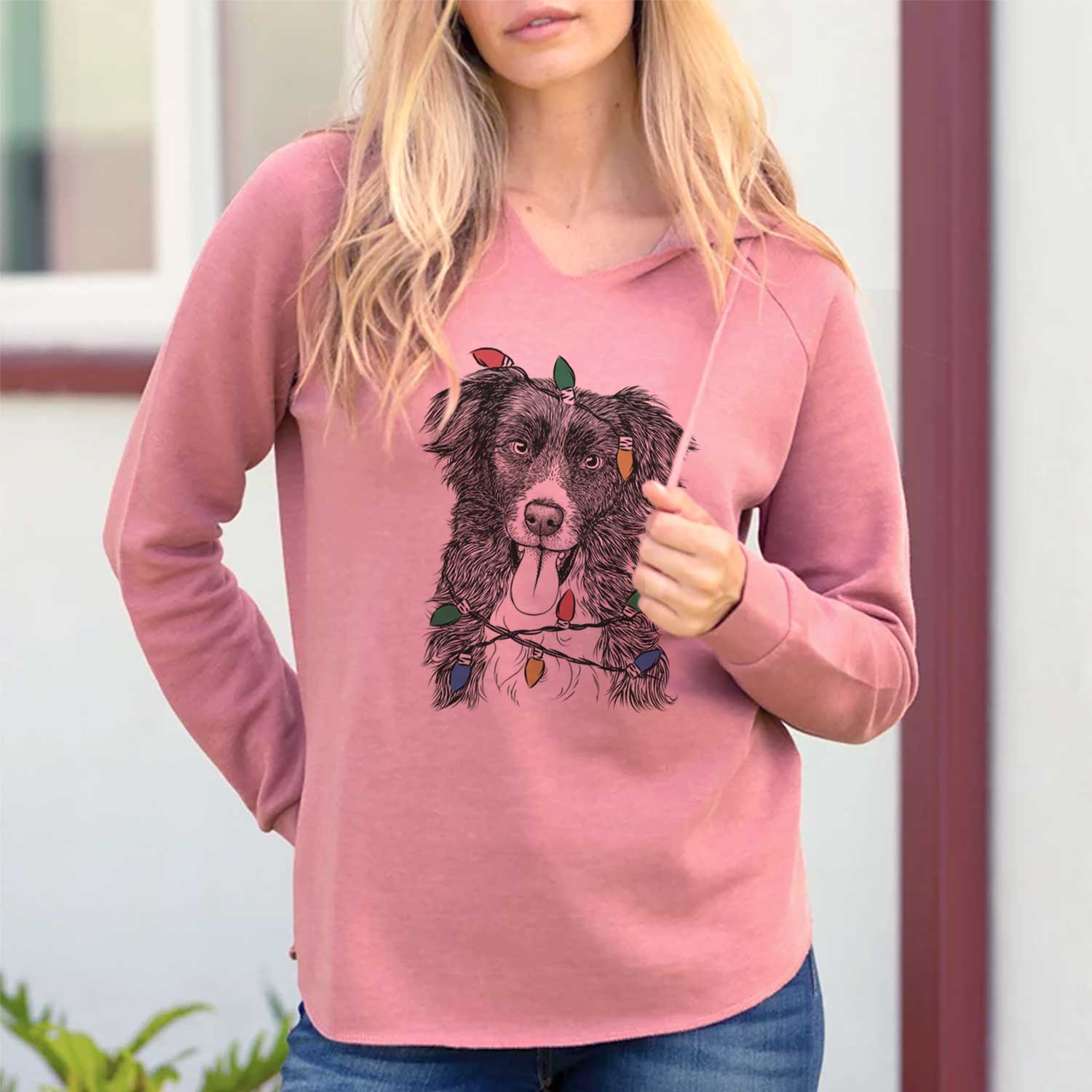 Christmas Lights Indi the Border Collie - Cali Wave Hooded Sweatshirt