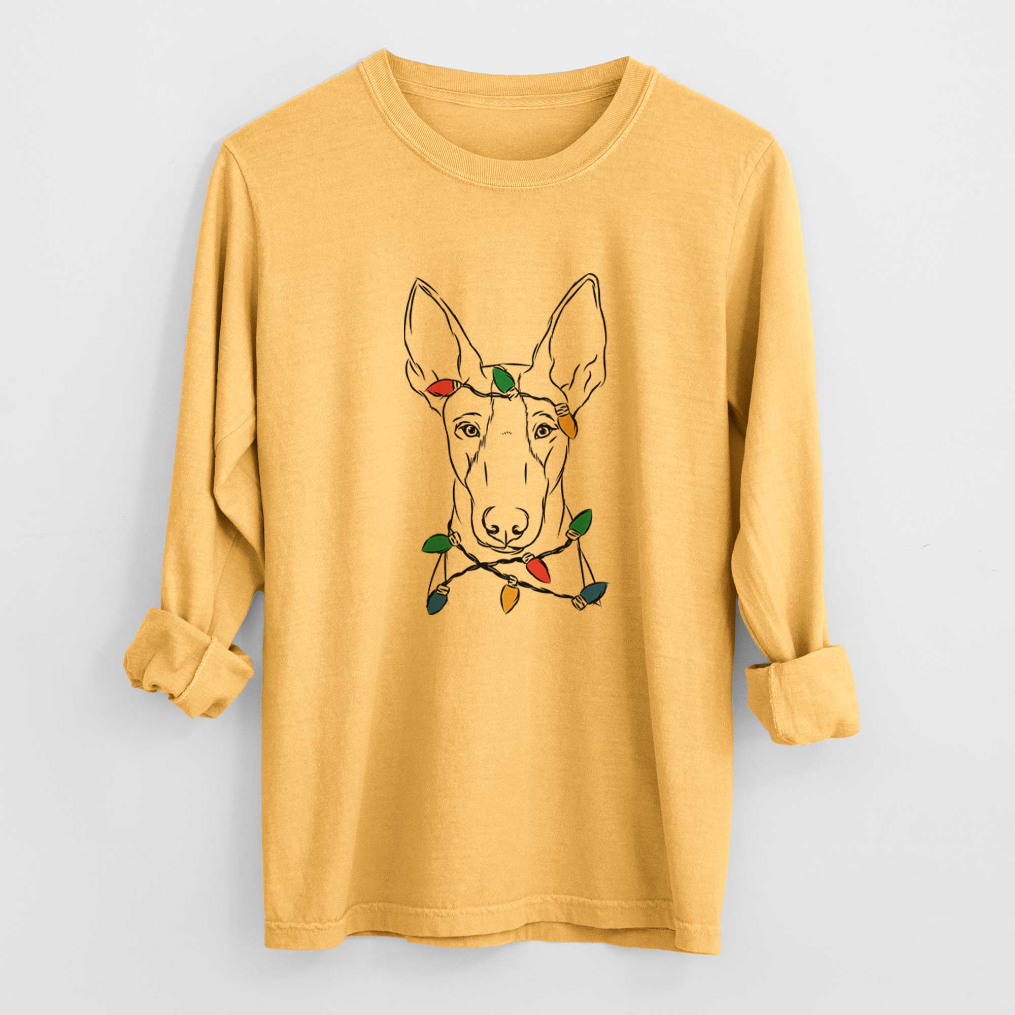 Christmas Lights Indy the Ibizan Hound - Heavyweight 100% Cotton Long Sleeve