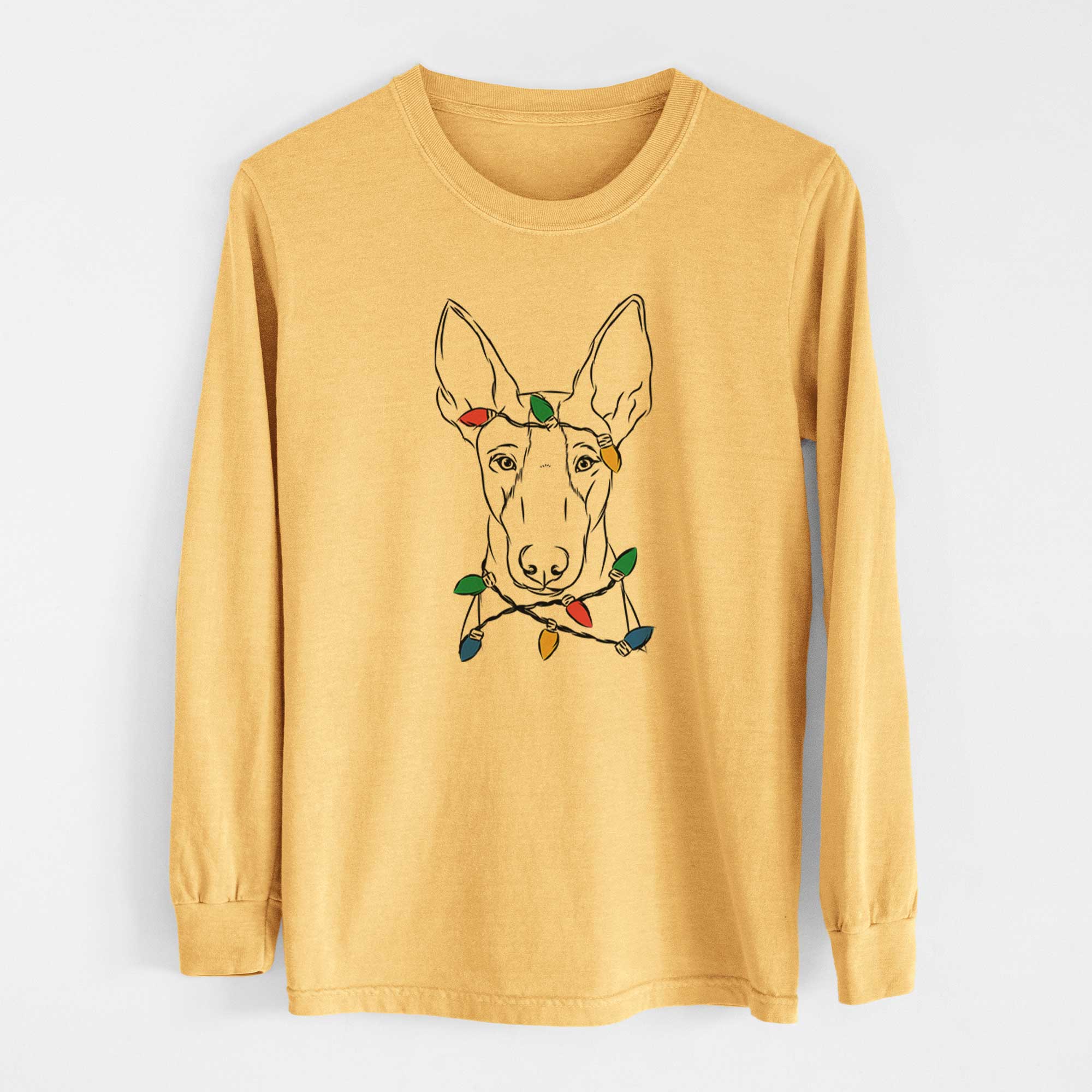 Christmas Lights Indy the Ibizan Hound - Heavyweight 100% Cotton Long Sleeve