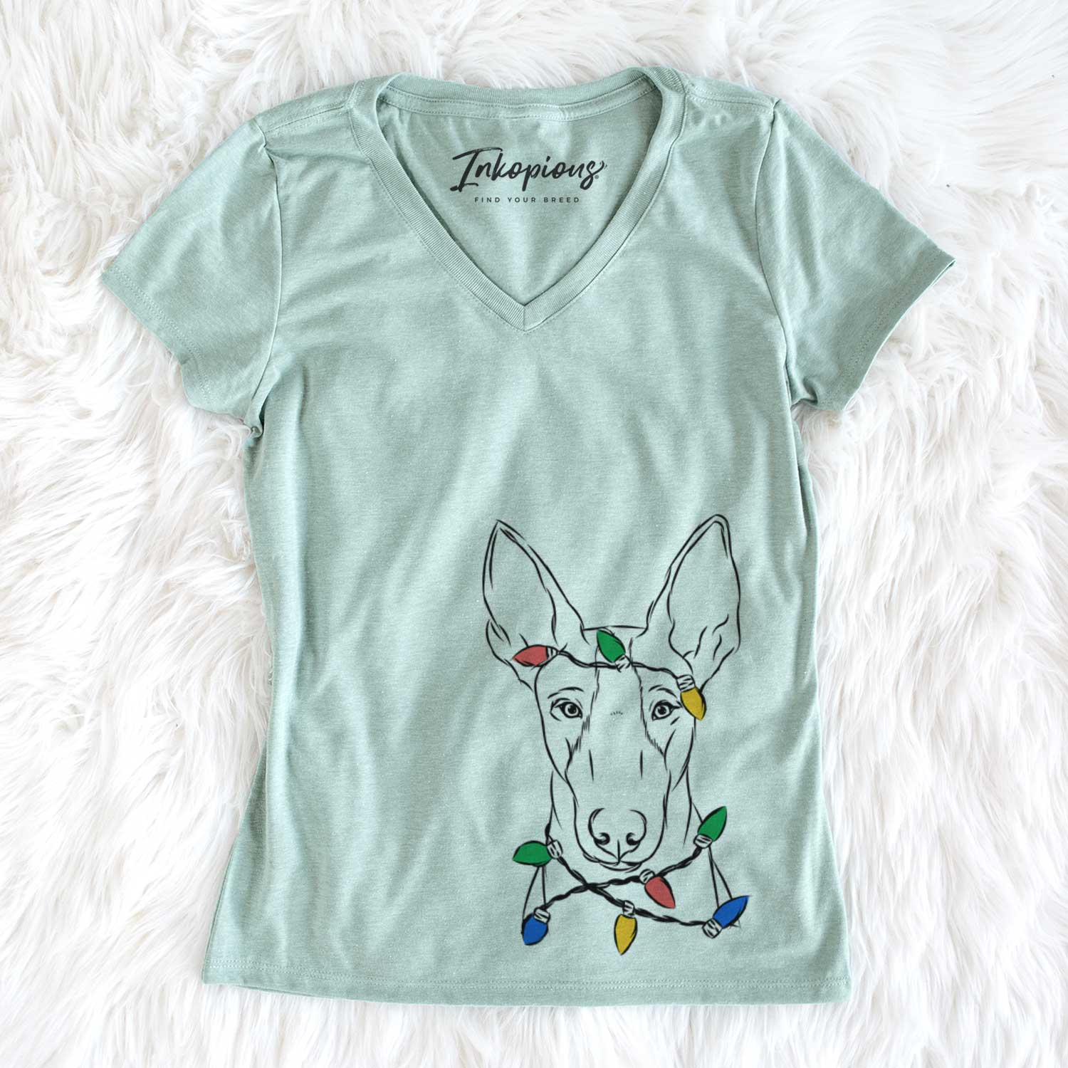 Christmas Lights Indy the Ibizan Hound - Women's V-neck Shirt