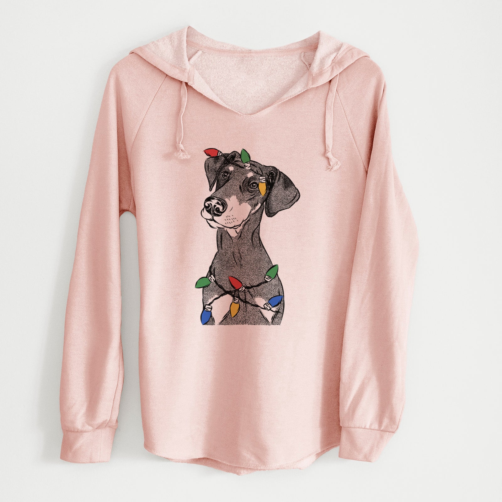 Christmas Lights Iroh the Doberman Pinscher - Cali Wave Hooded Sweatshirt