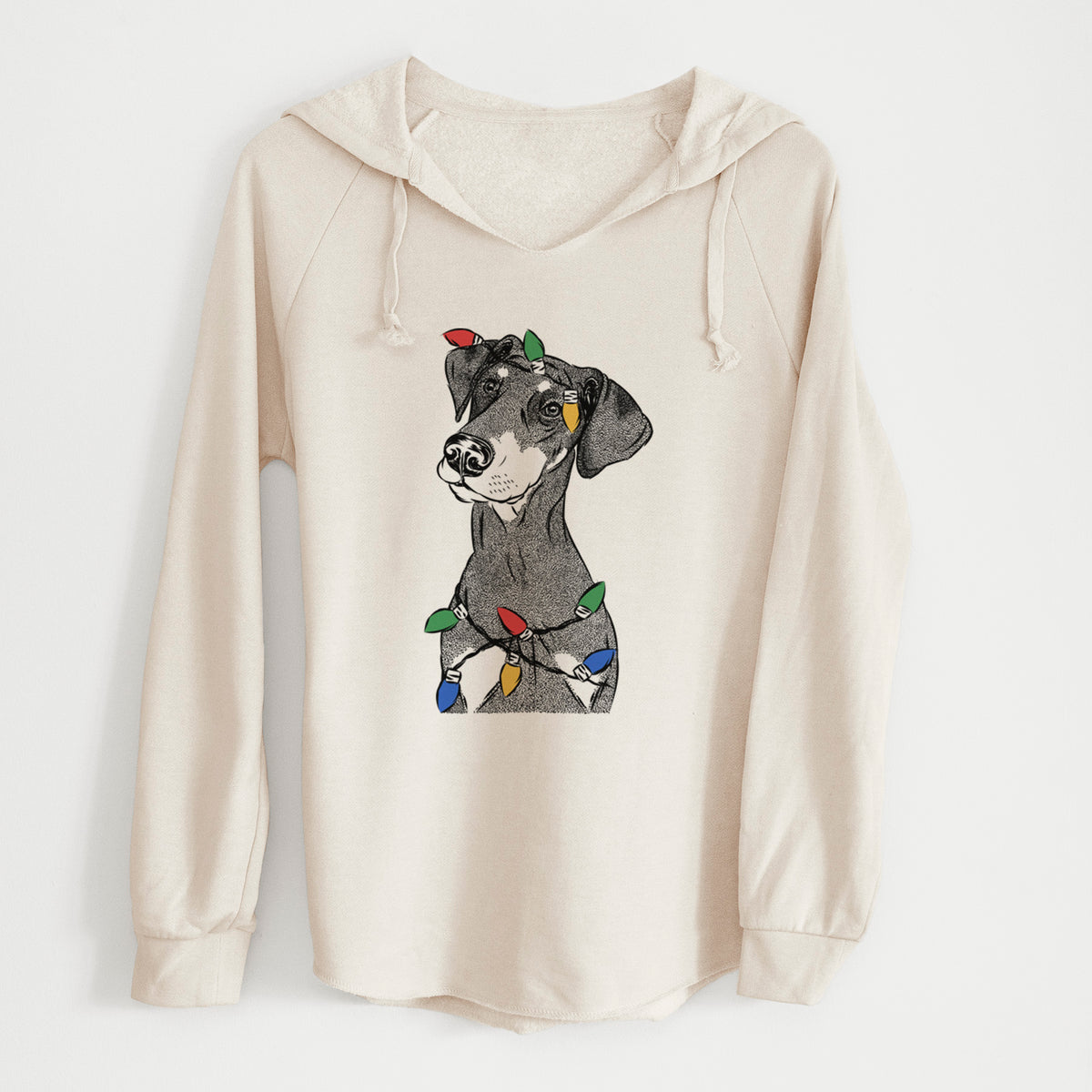 Christmas Lights Iroh the Doberman Pinscher - Cali Wave Hooded Sweatshirt