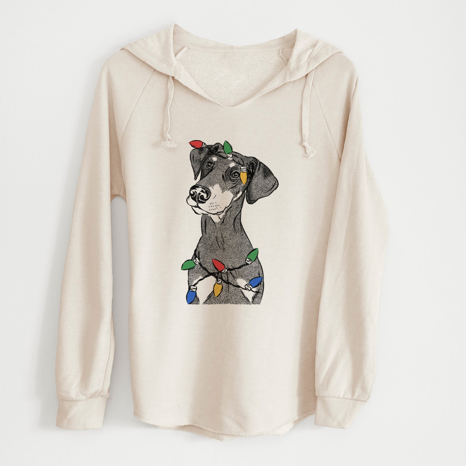 Christmas Lights Iroh the Doberman Pinscher - Cali Wave Hooded Sweatshirt