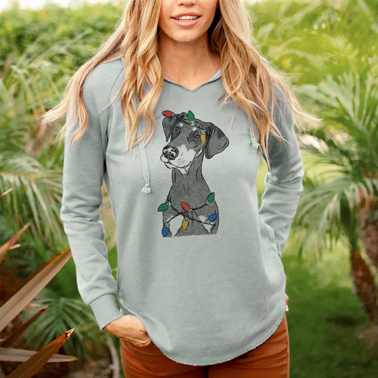 Christmas Lights Iroh the Doberman Pinscher - Cali Wave Hooded Sweatshirt