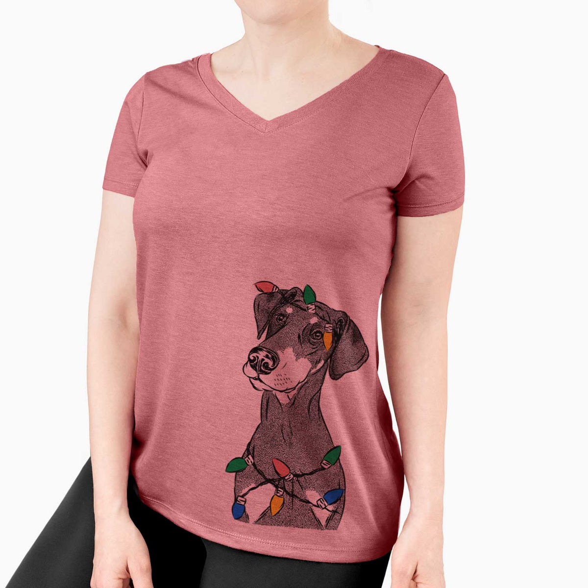Christmas Lights Iroh the Doberman Pinscher - Women's V-neck Shirt