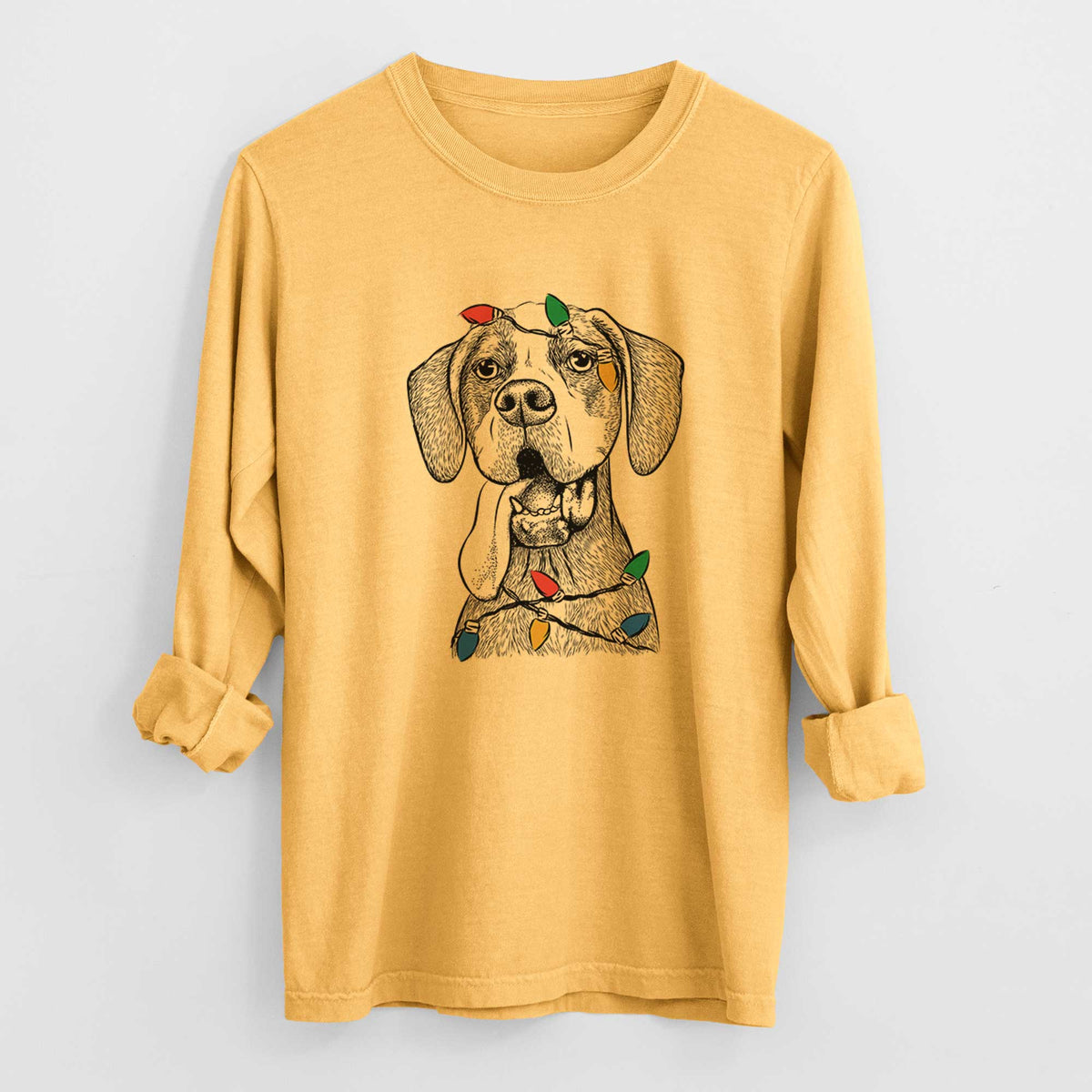 Christmas Lights Irwin the English Pointer - Heavyweight 100% Cotton Long Sleeve