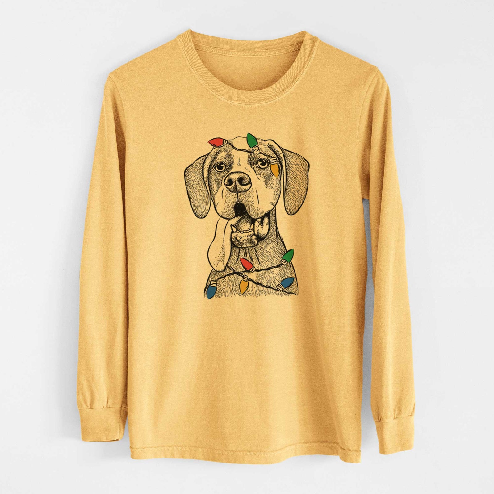 Christmas Lights Irwin the English Pointer - Heavyweight 100% Cotton Long Sleeve
