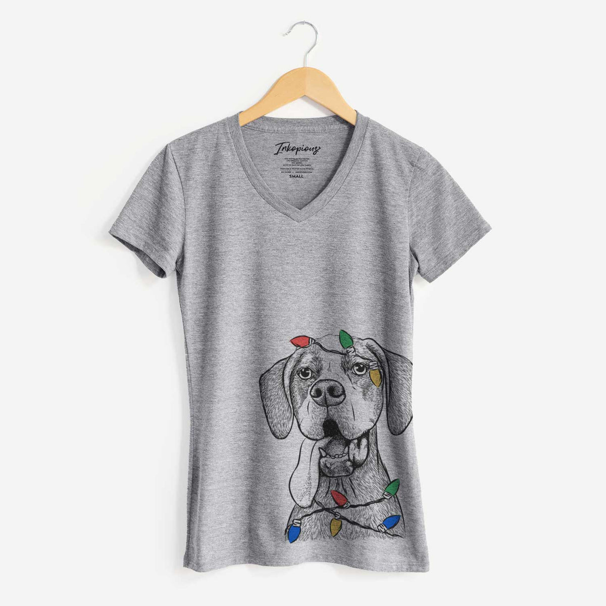 Christmas Lights Irwin the English Pointer - Women's V-neck Shirt