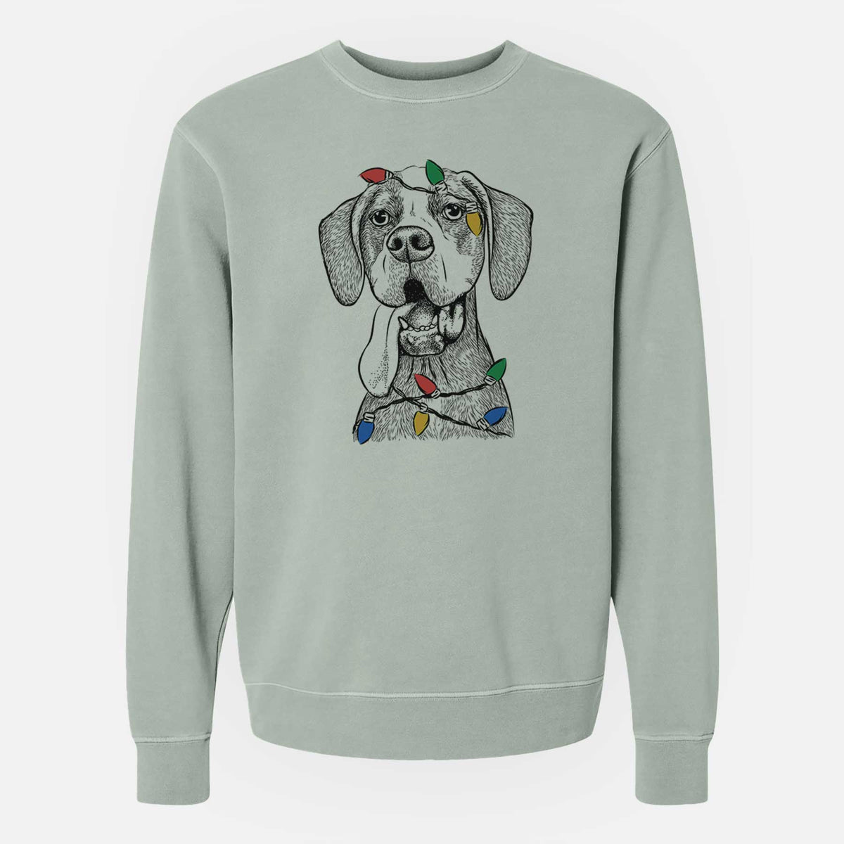 Christmas Lights Irwin the English Pointer - Unisex Pigment Dyed Crew Sweatshirt