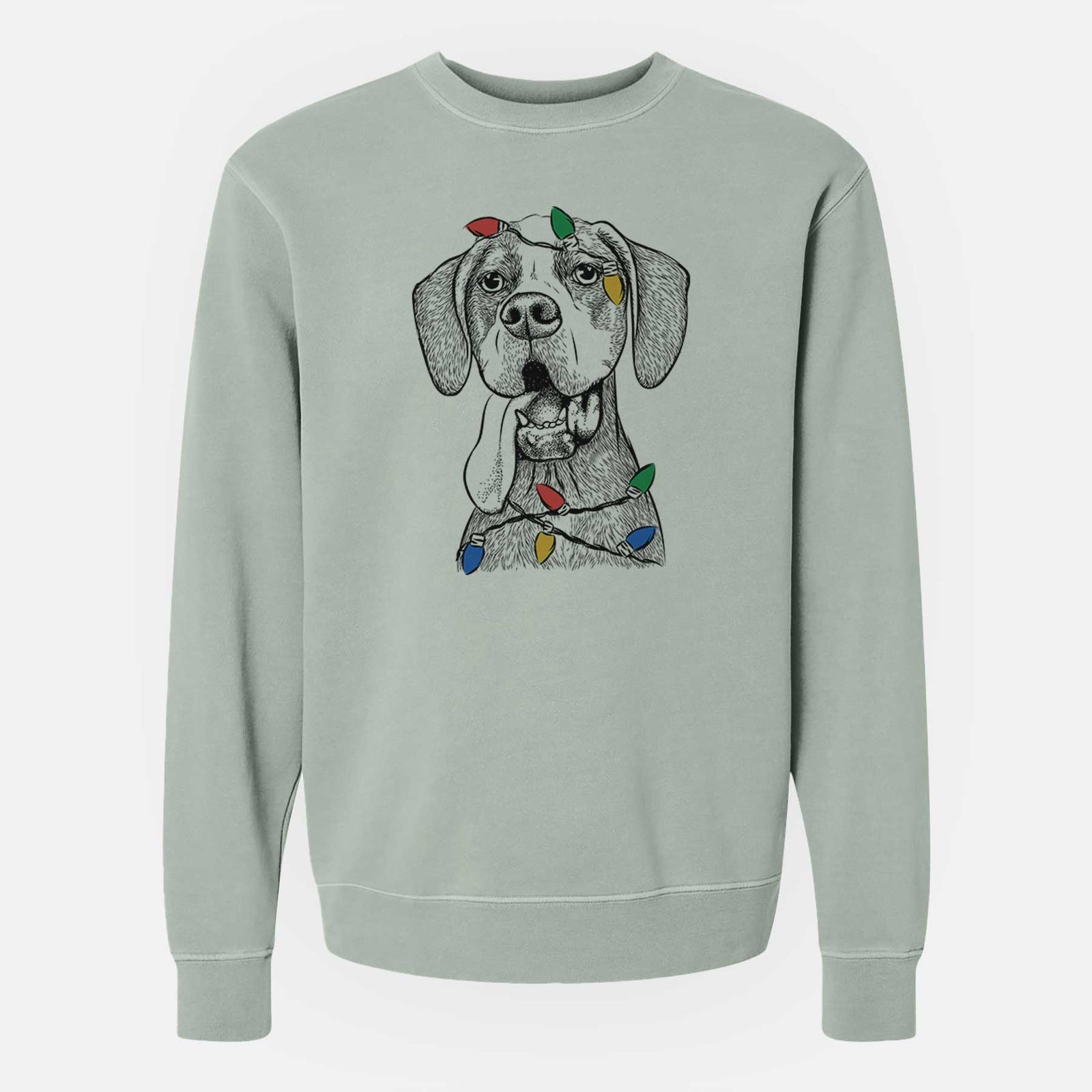 Christmas Lights Irwin the English Pointer - Unisex Pigment Dyed Crew Sweatshirt