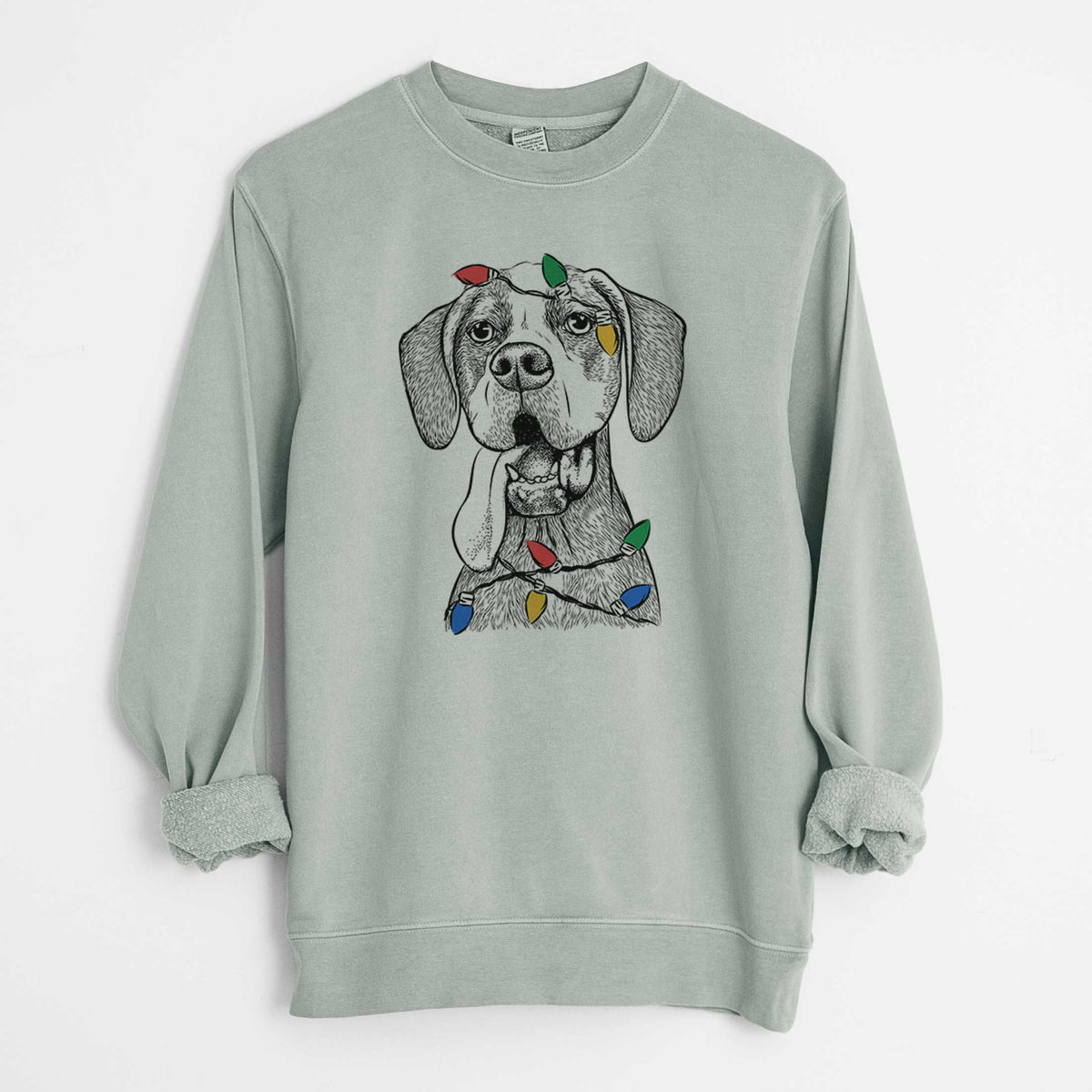 Christmas Lights Irwin the English Pointer - Unisex Pigment Dyed Crew Sweatshirt