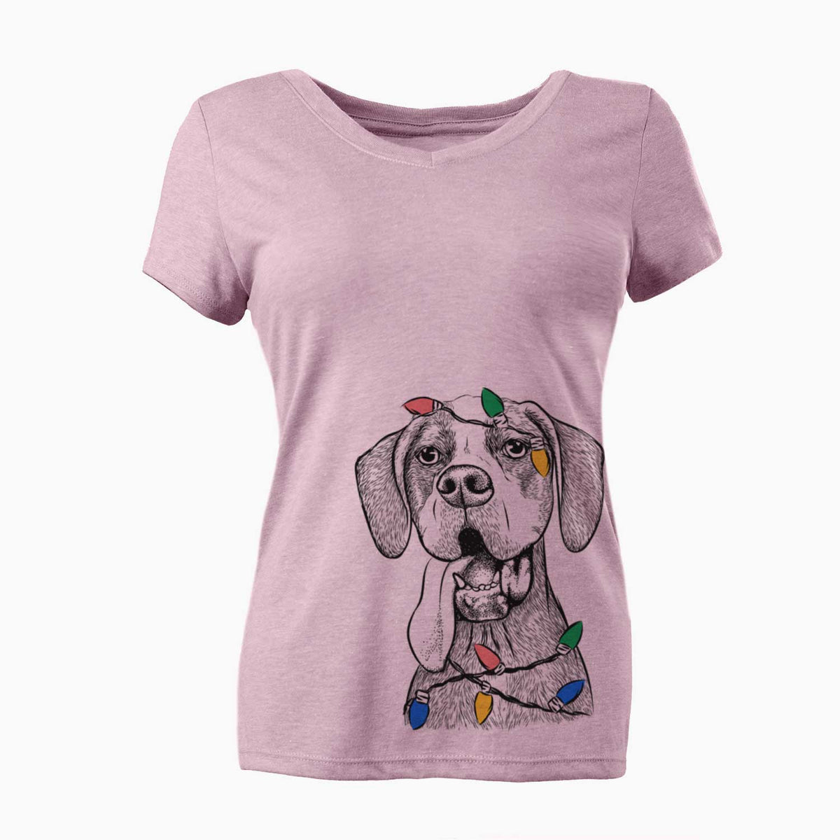 Christmas Lights Irwin the English Pointer - Women's V-neck Shirt