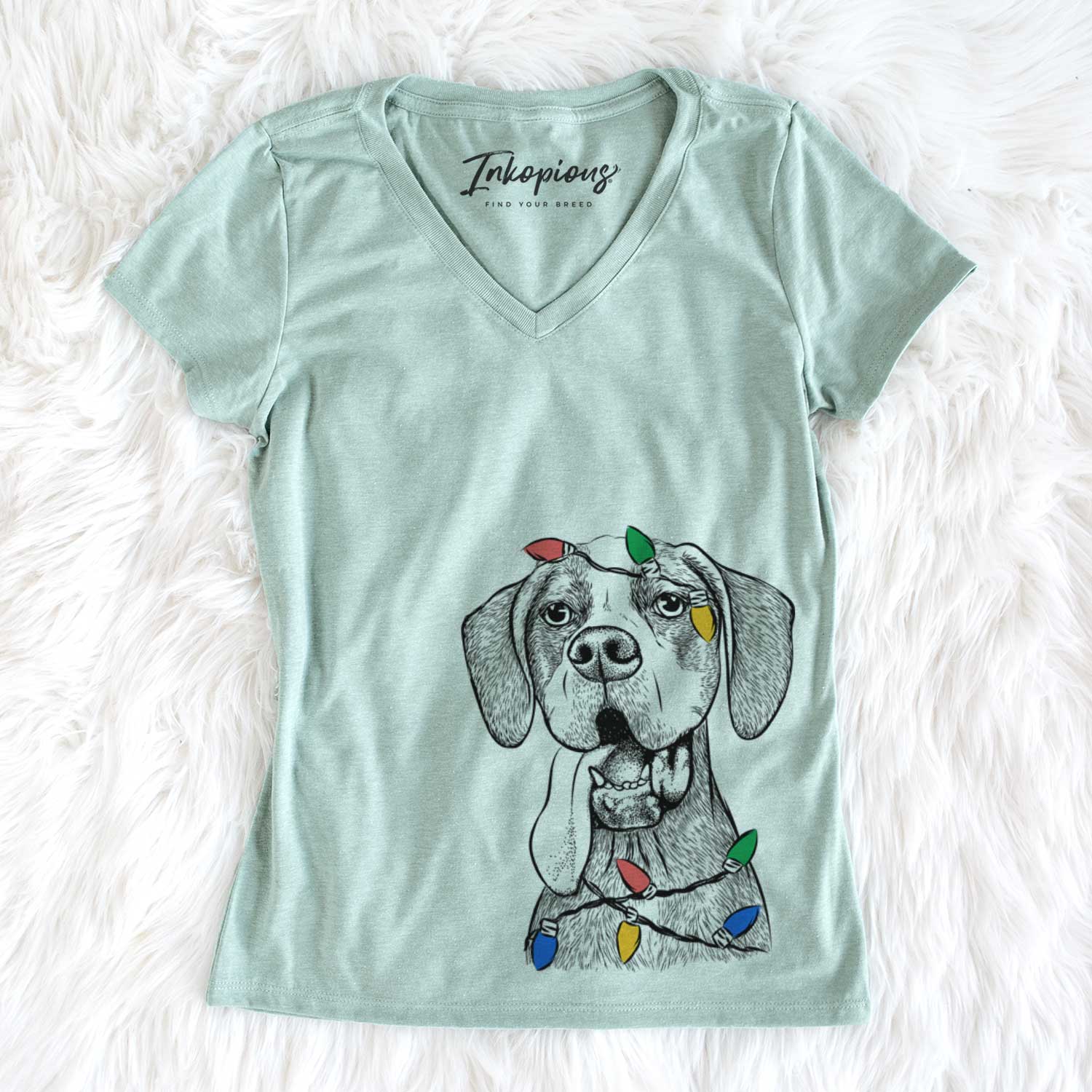Christmas Lights Irwin the English Pointer - Women's V-neck Shirt
