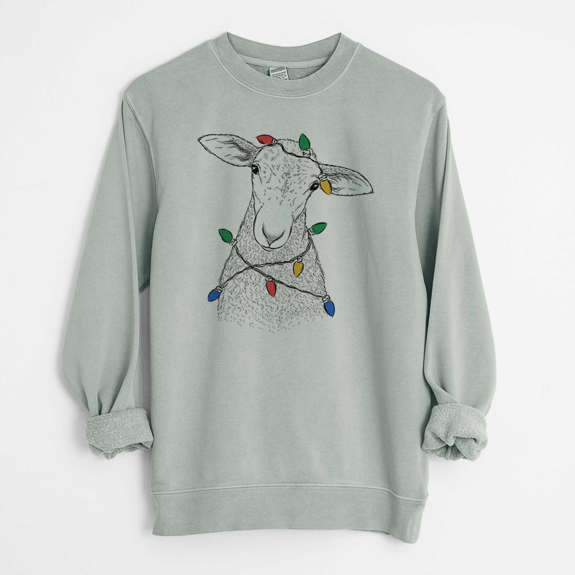 Christmas Lights Ivy the Lamb - Unisex Pigment Dyed Crew Sweatshirt